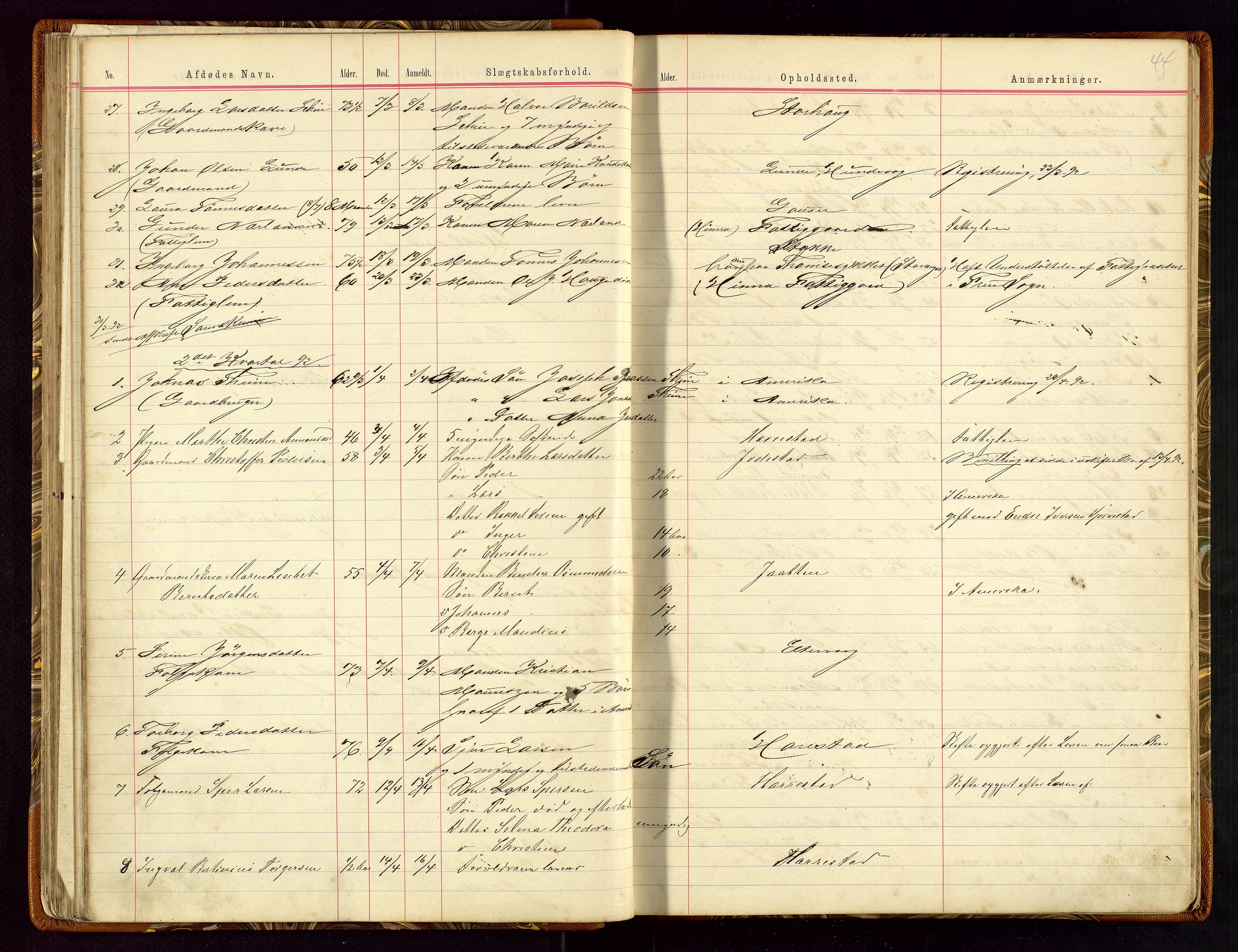 Hetland lensmannskontor, AV/SAST-A-100101/Gga/L0001: Dødsfallprotokoll, 1883-1910, s. 44