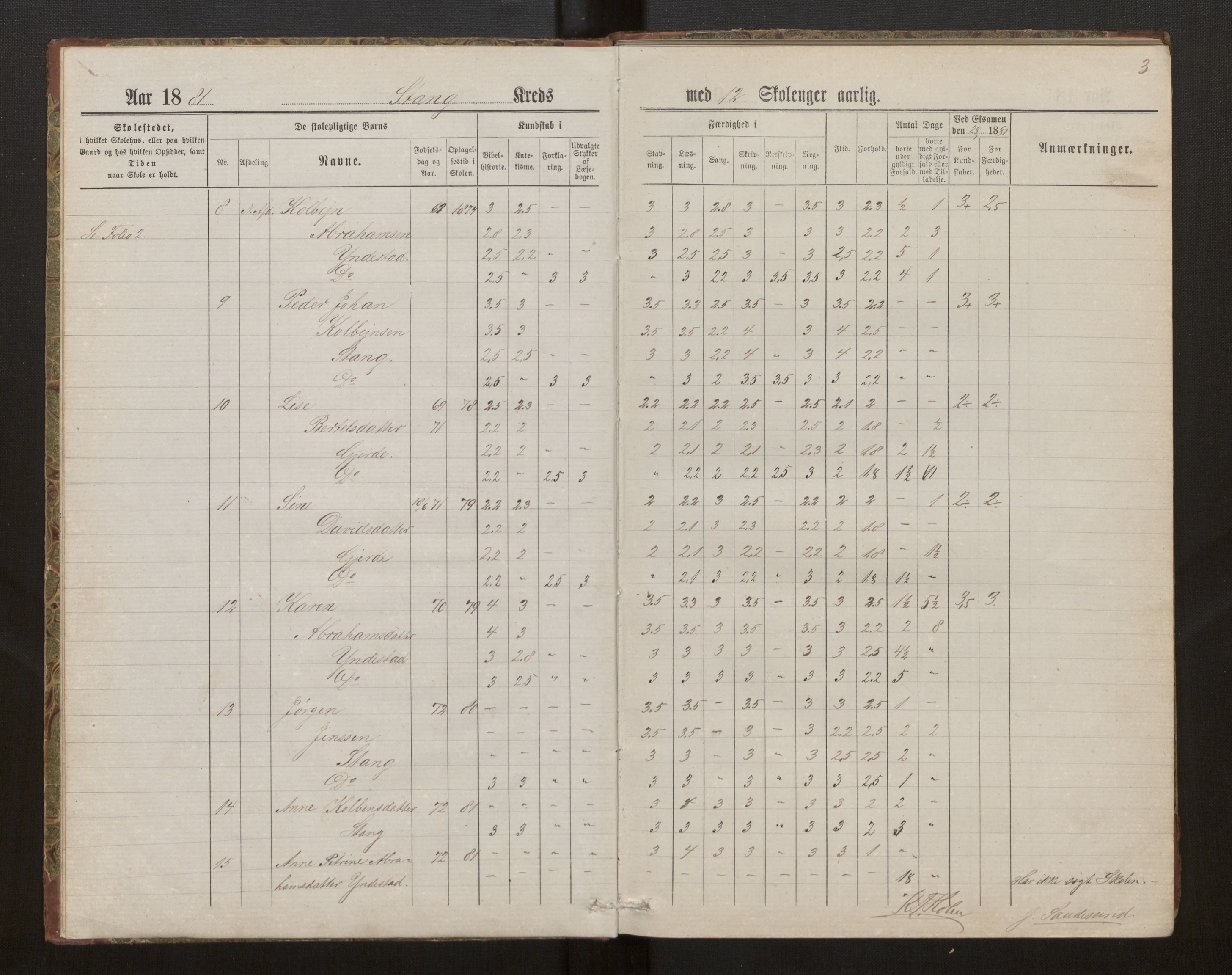 Askvoll sokneprestembete, AV/SAB-A-79501/J/Jb/Jba/L0008: Skulejournal, Underseth, Hollevik, 1881-1896