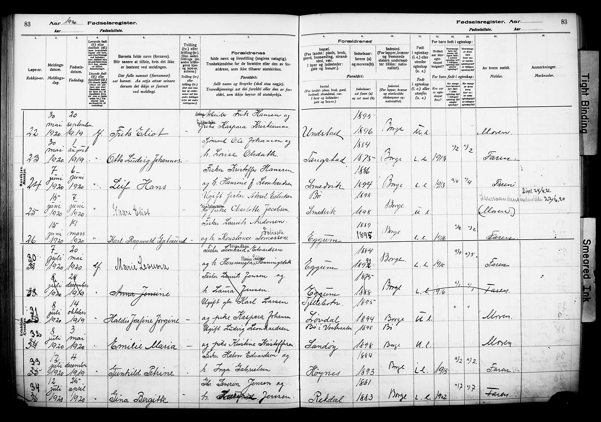 Ministerialprotokoller, klokkerbøker og fødselsregistre - Nordland, SAT/A-1459/880/L1145: Fødselsregister nr. 880.II.4.1, 1916-1929, s. 83