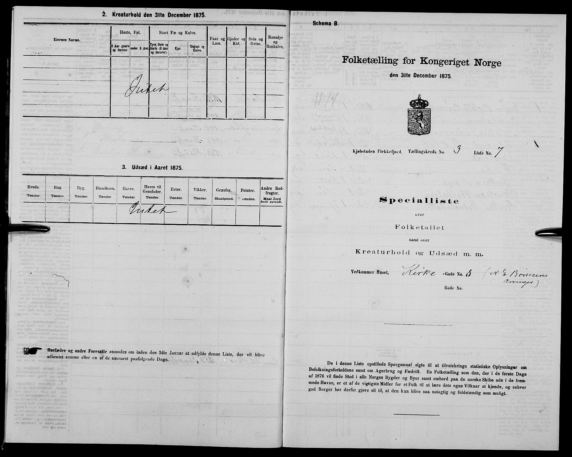 SAK, Folketelling 1875 for 1004B Flekkefjord prestegjeld, Flekkefjord kjøpstad, 1875, s. 407