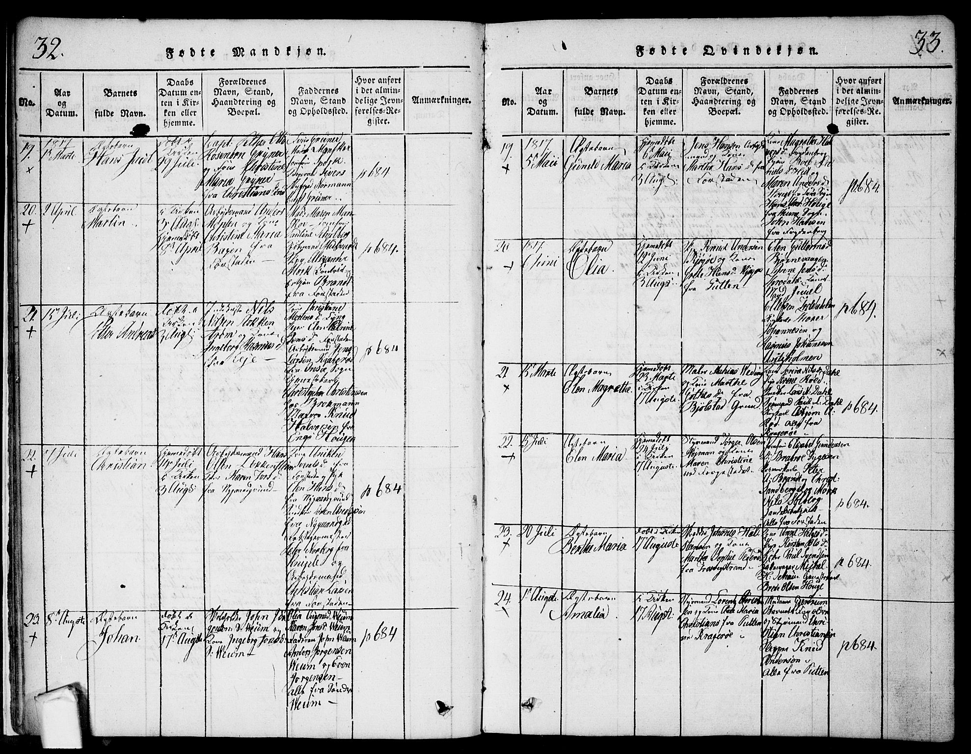 Glemmen prestekontor Kirkebøker, AV/SAO-A-10908/F/Fa/L0004: Ministerialbok nr. 4, 1816-1838, s. 32-33