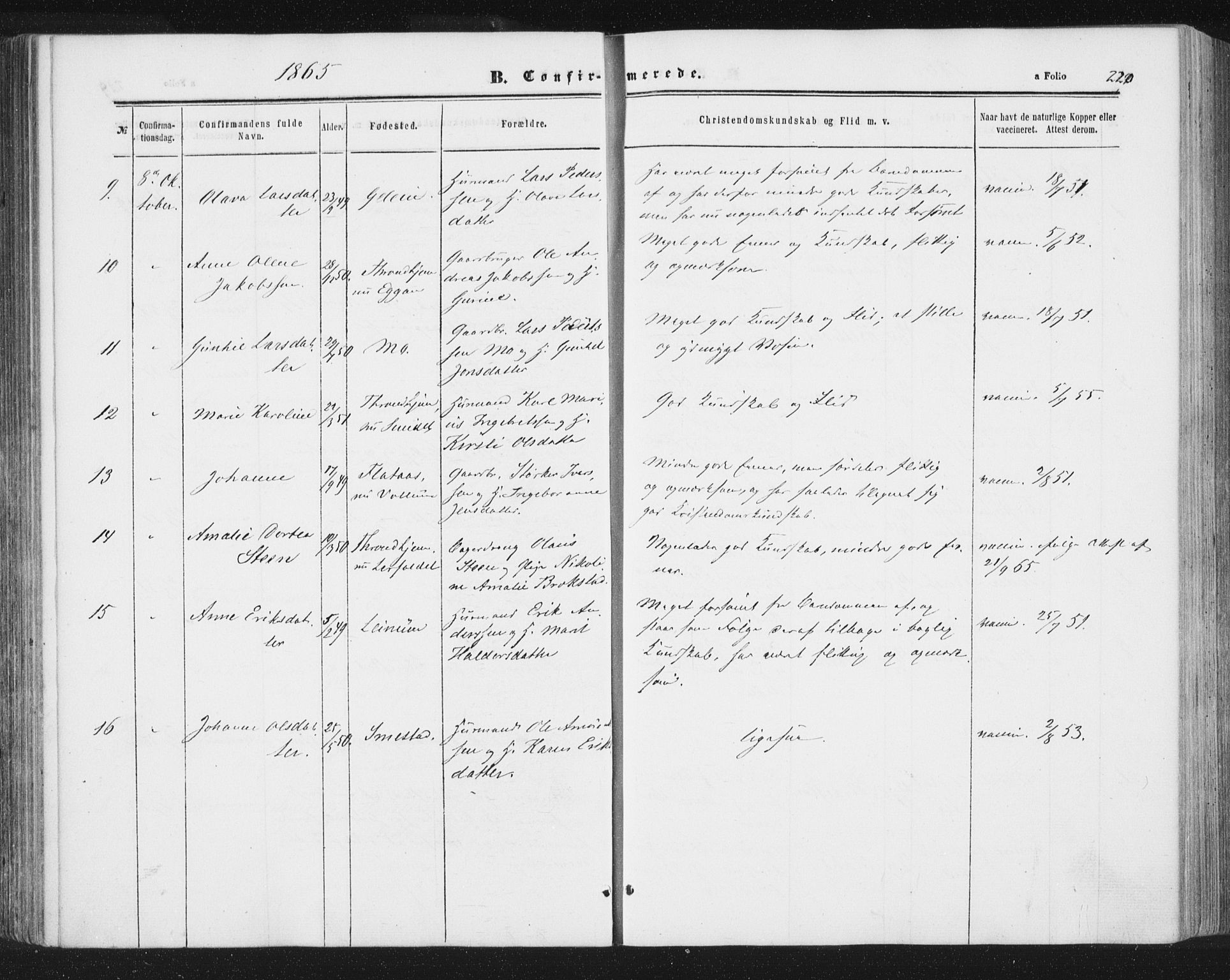 Ministerialprotokoller, klokkerbøker og fødselsregistre - Sør-Trøndelag, SAT/A-1456/691/L1077: Ministerialbok nr. 691A09, 1862-1873, s. 220