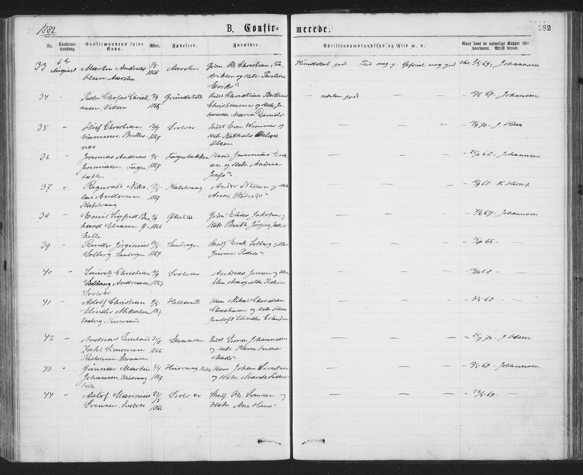 Ministerialprotokoller, klokkerbøker og fødselsregistre - Nordland, SAT/A-1459/874/L1058: Ministerialbok nr. 874A02, 1878-1883, s. 182