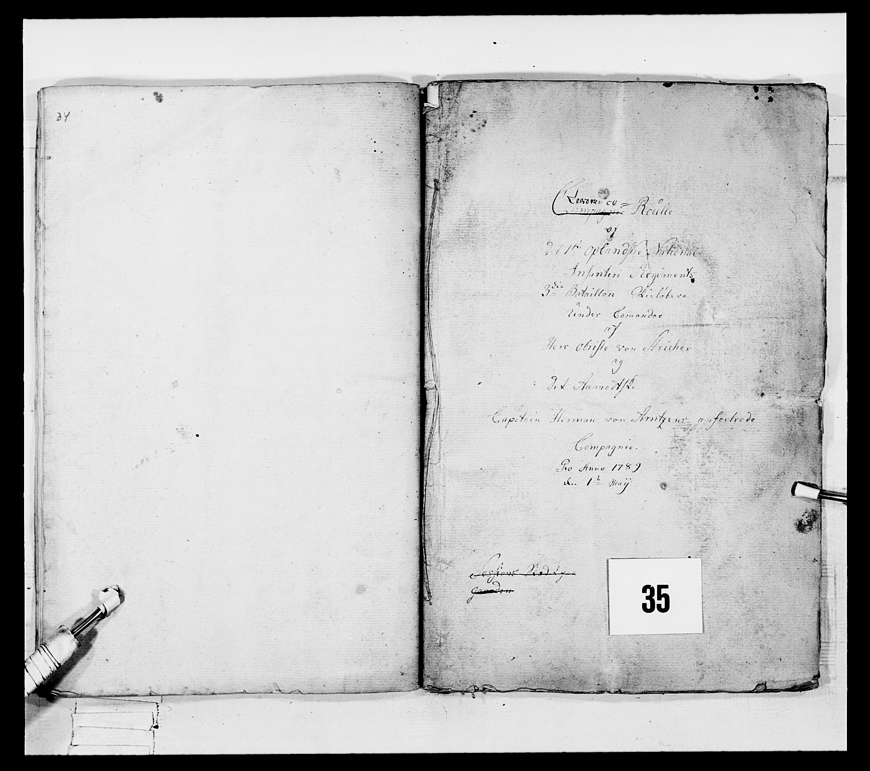 Generalitets- og kommissariatskollegiet, Det kongelige norske kommissariatskollegium, AV/RA-EA-5420/E/Eh/L0061: 1. Opplandske nasjonale infanteriregiment, 1789, s. 645