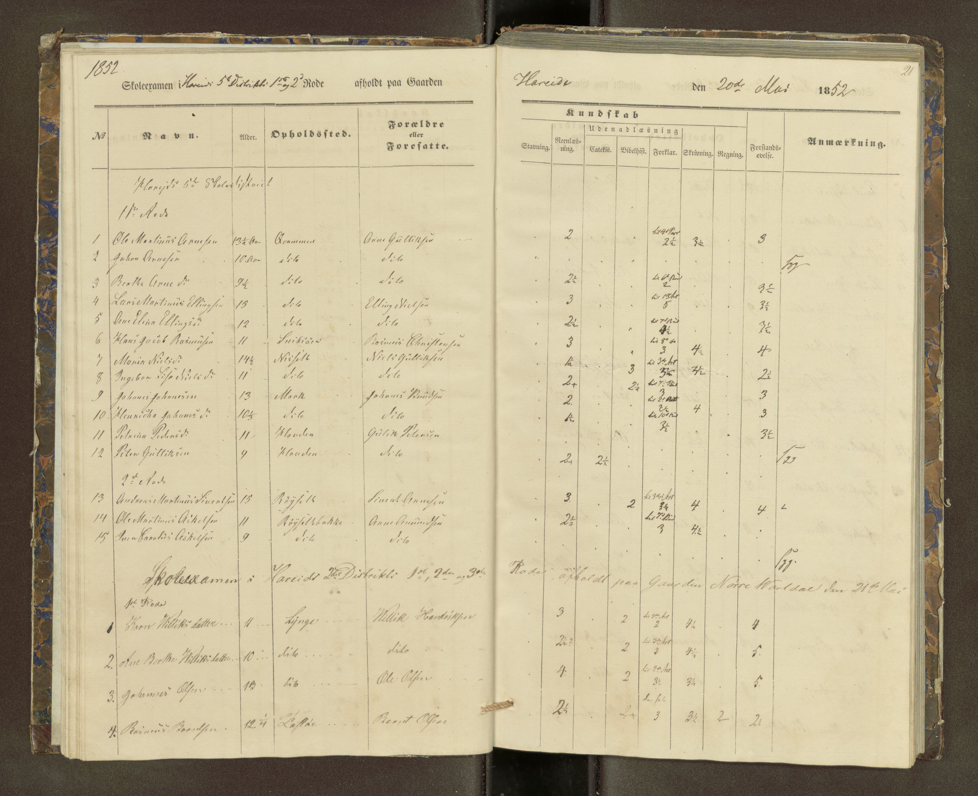 Ulstein sokneprestkontor, SAT/A-1005/1/III/III2/III2f/L0001: Skoleeksamensprotokoll, 1850-1861, s. 21