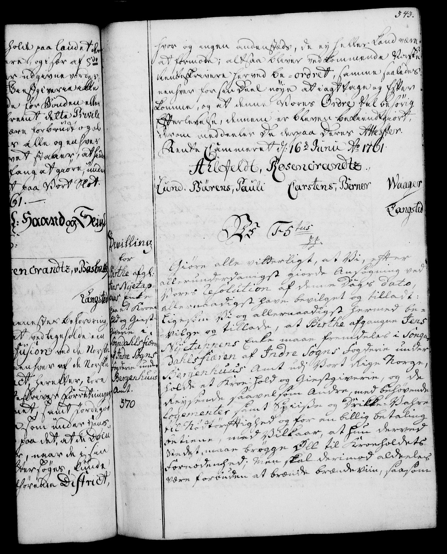 Rentekammeret, Kammerkanselliet, RA/EA-3111/G/Gg/Gga/L0007: Norsk ekspedisjonsprotokoll med register (merket RK 53.7), 1759-1768, s. 343