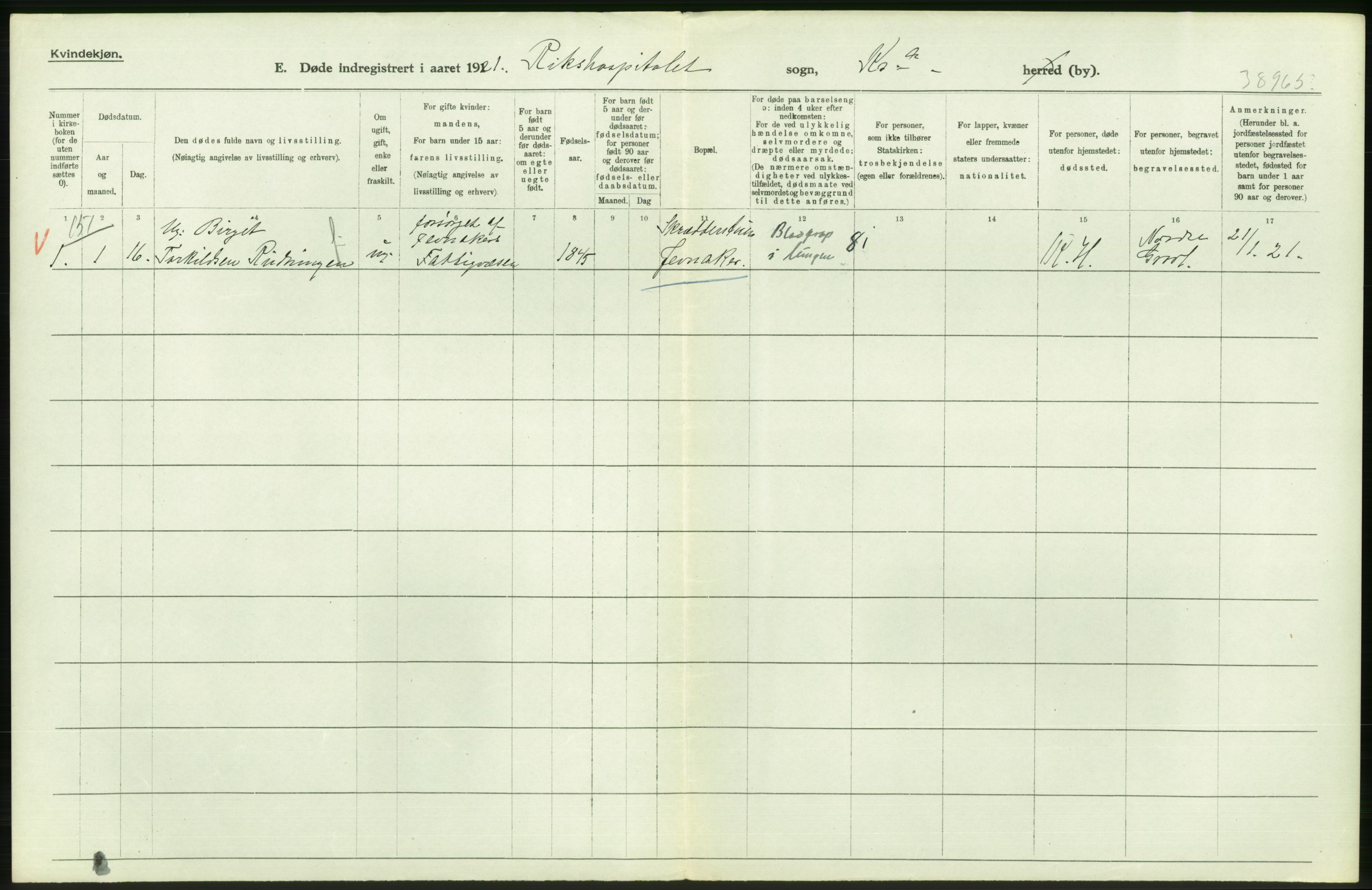 Statistisk sentralbyrå, Sosiodemografiske emner, Befolkning, AV/RA-S-2228/D/Df/Dfc/Dfca/L0013: Kristiania: Døde, dødfødte, 1921, s. 240