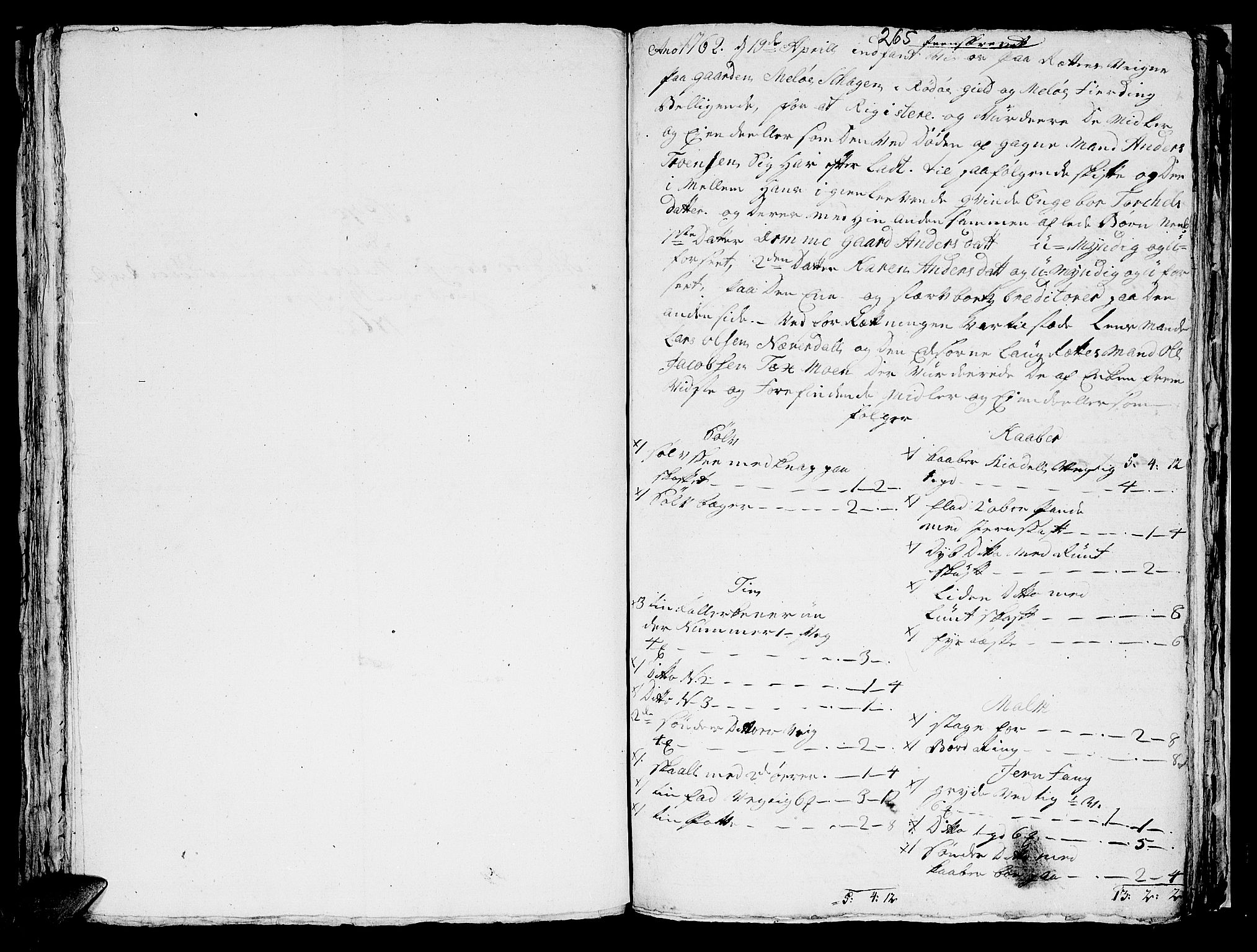 Helgeland sorenskriveri, AV/SAT-A-0004/3/3A/L0051: Konseptprotokoll 36, 1762, s. 264b-265a