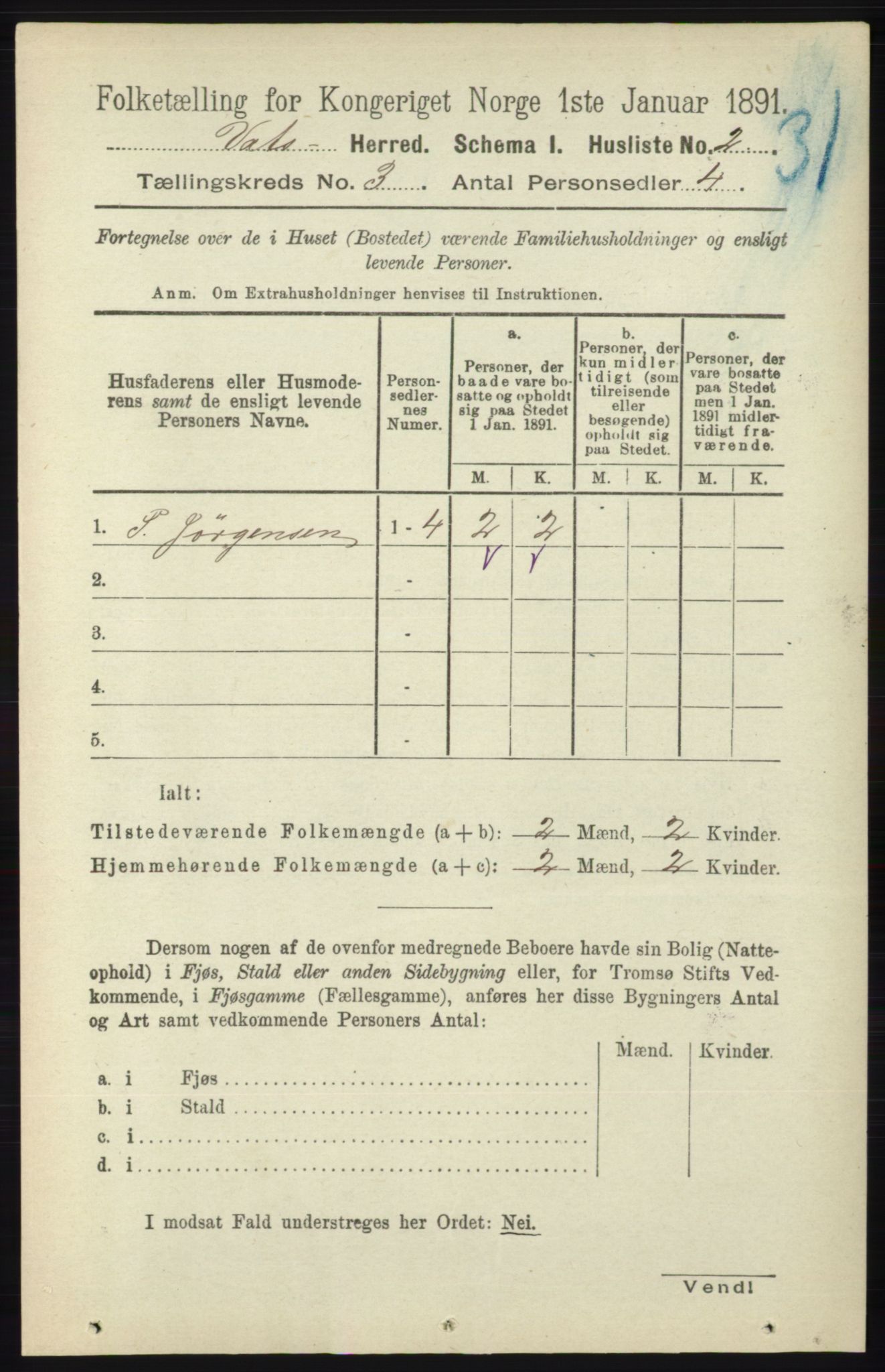 RA, Folketelling 1891 for 1155 Vats herred, 1891, s. 421