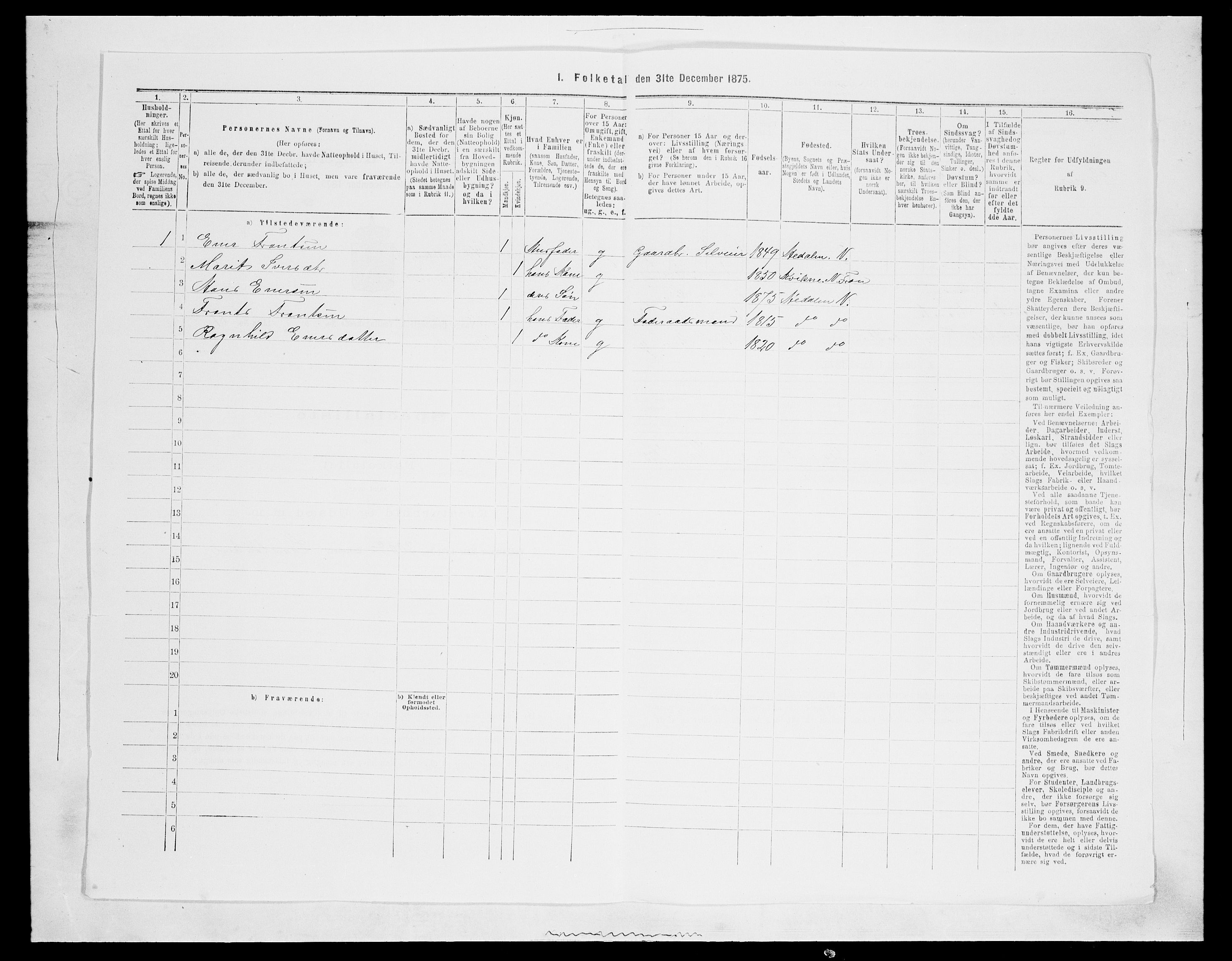 SAH, Folketelling 1875 for 0515P Vågå prestegjeld, 1875, s. 1521