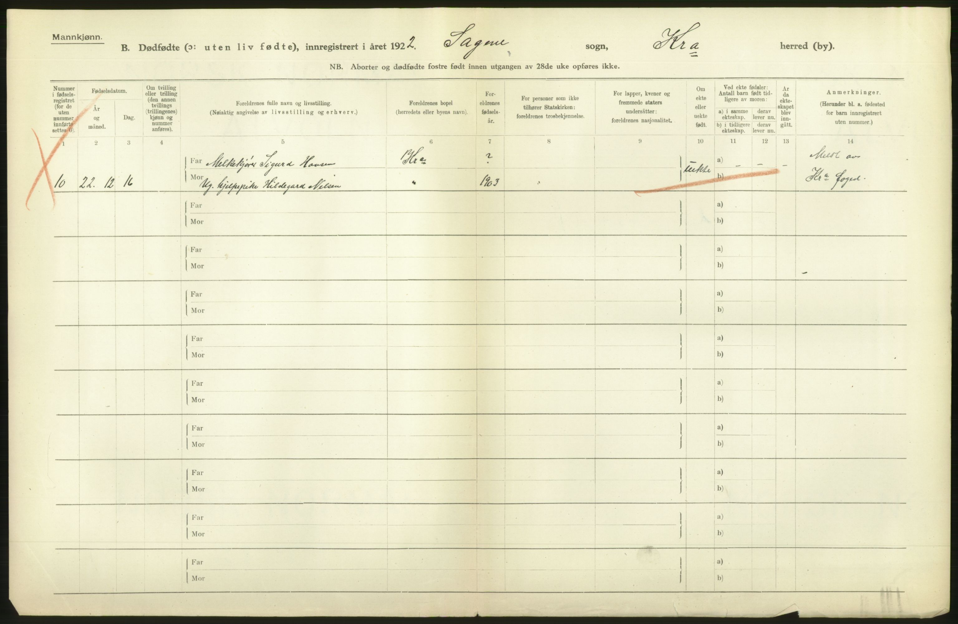 Statistisk sentralbyrå, Sosiodemografiske emner, Befolkning, RA/S-2228/D/Df/Dfc/Dfcb/L0010: Kristiania: Døde, dødfødte, 1922, s. 24