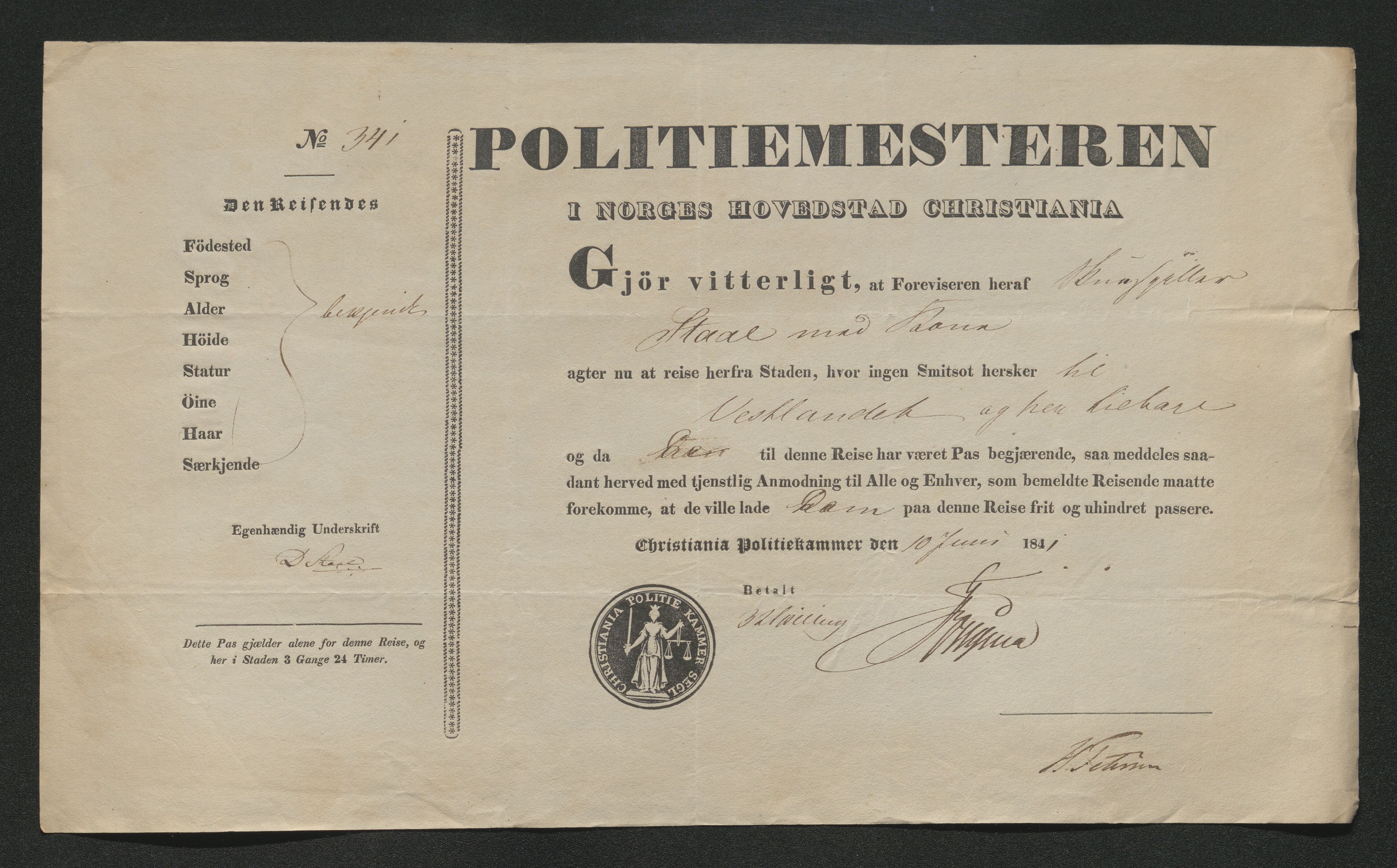 Drammen politikammer, AV/SAKO-A-623/I/Ia/Iab/L0006: Innleverte pass, 1841-1842, s. 151