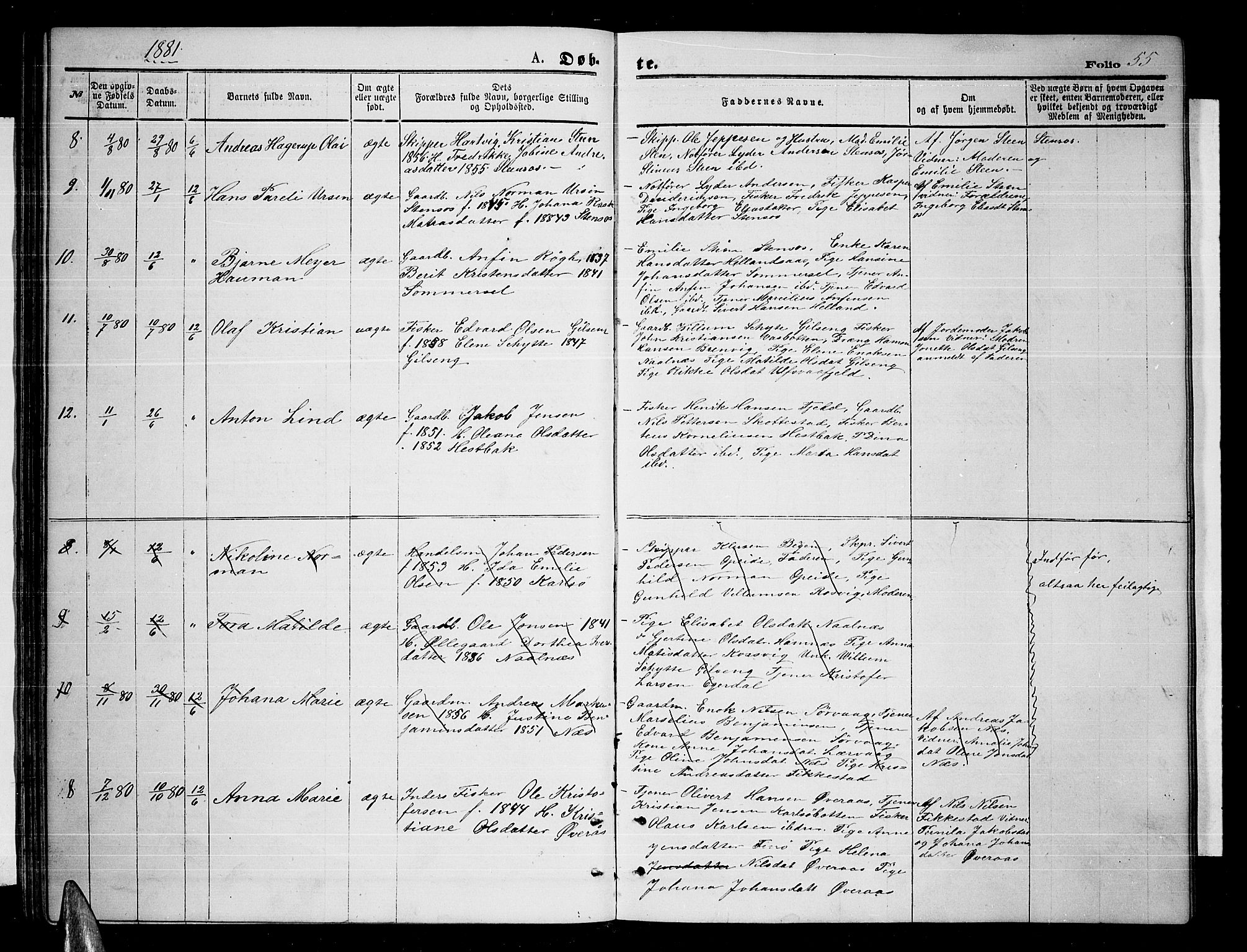 Ministerialprotokoller, klokkerbøker og fødselsregistre - Nordland, AV/SAT-A-1459/859/L0858: Klokkerbok nr. 859C04, 1873-1886, s. 55