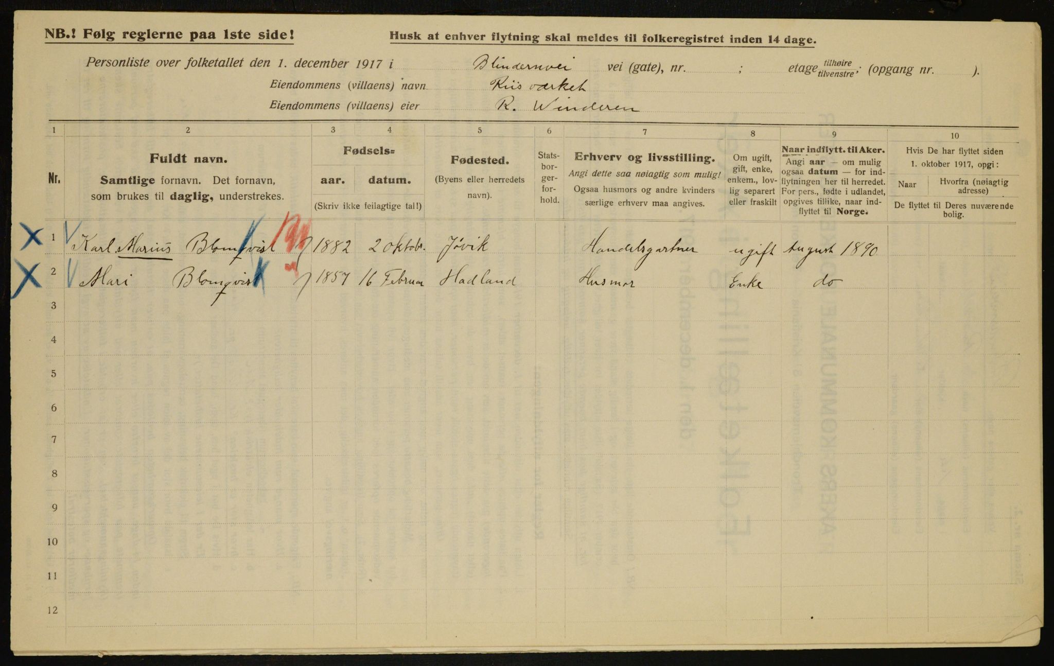 OBA, Kommunal folketelling 1.12.1917 for Aker, 1917, s. 10421