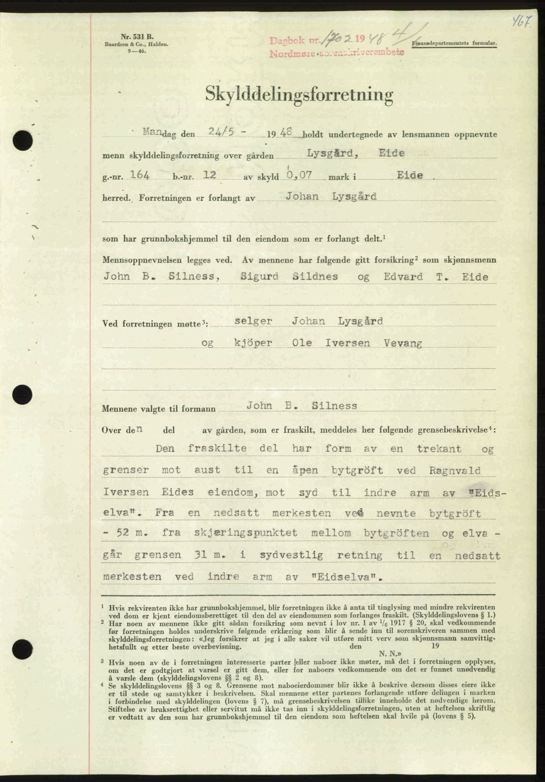 Nordmøre sorenskriveri, SAT/A-4132/1/2/2Ca: Pantebok nr. A108, 1948-1948, Dagboknr: 1702/1948