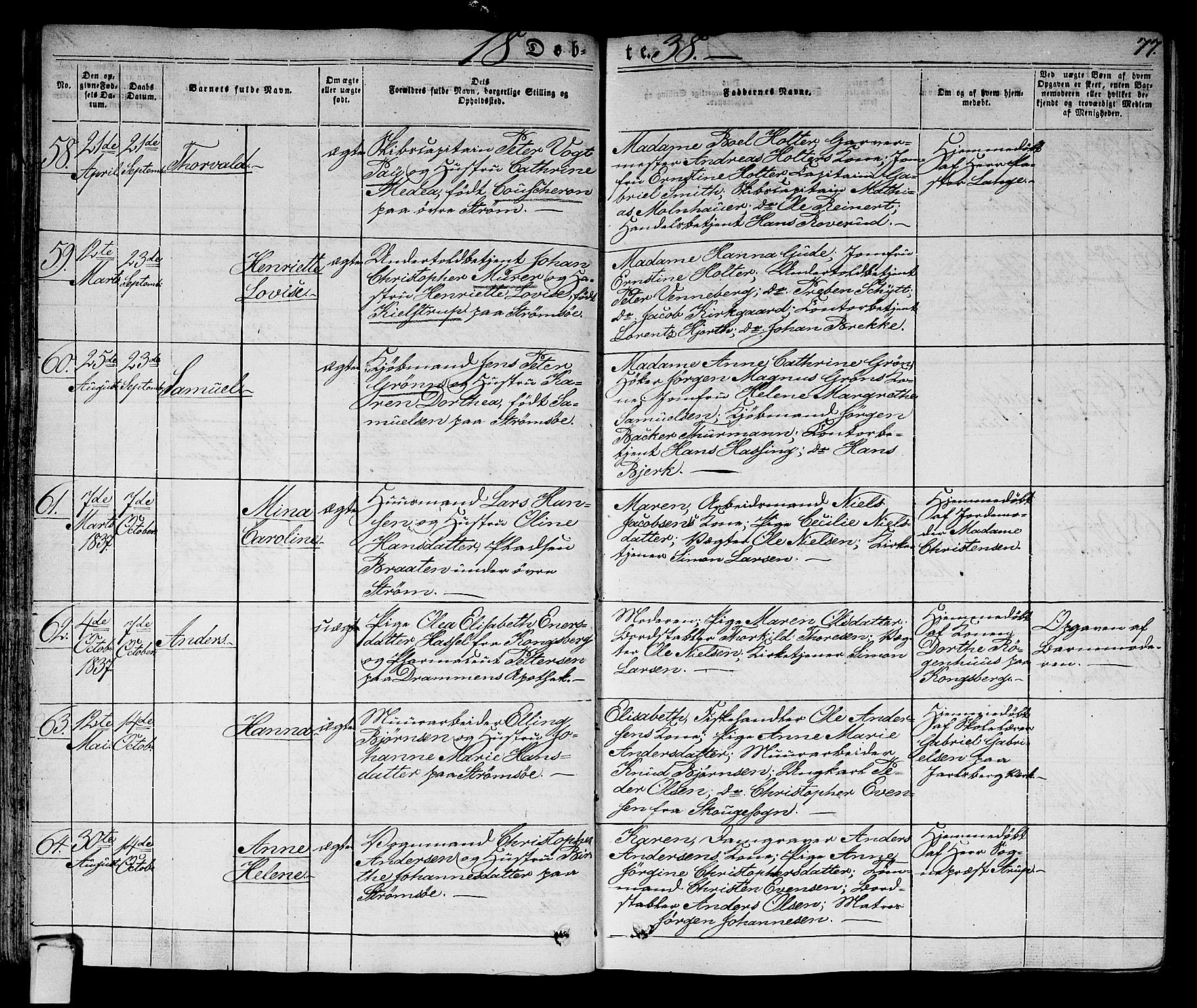 Strømsø kirkebøker, AV/SAKO-A-246/F/Fa/L0012: Ministerialbok nr. I 12, 1830-1847, s. 77