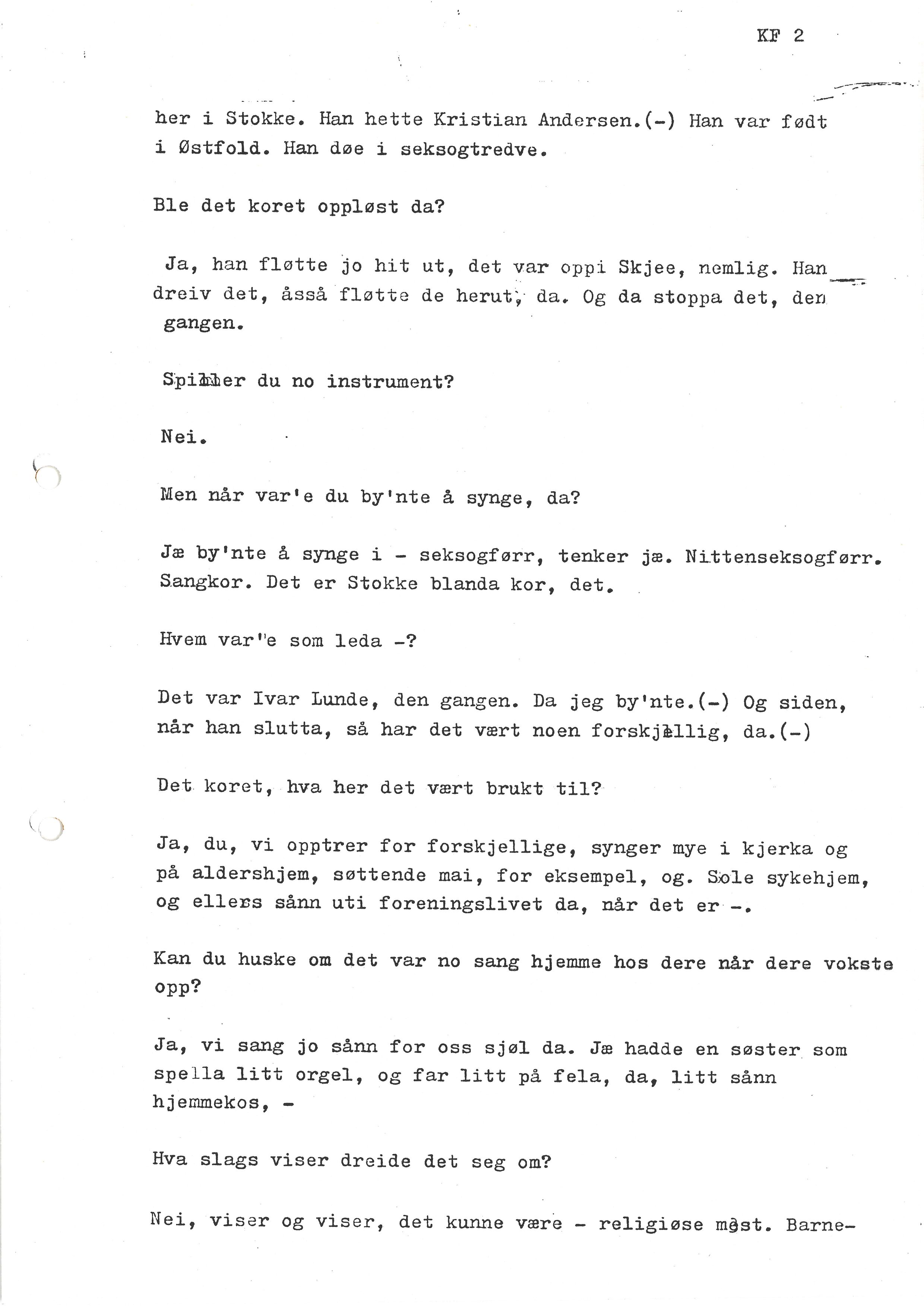 Sa 16 - Folkemusikk fra Vestfold, Gjerdesamlingen, VEMU/A-1868/I/L0001: Informantregister med intervjunedtegnelser, 1979-1986