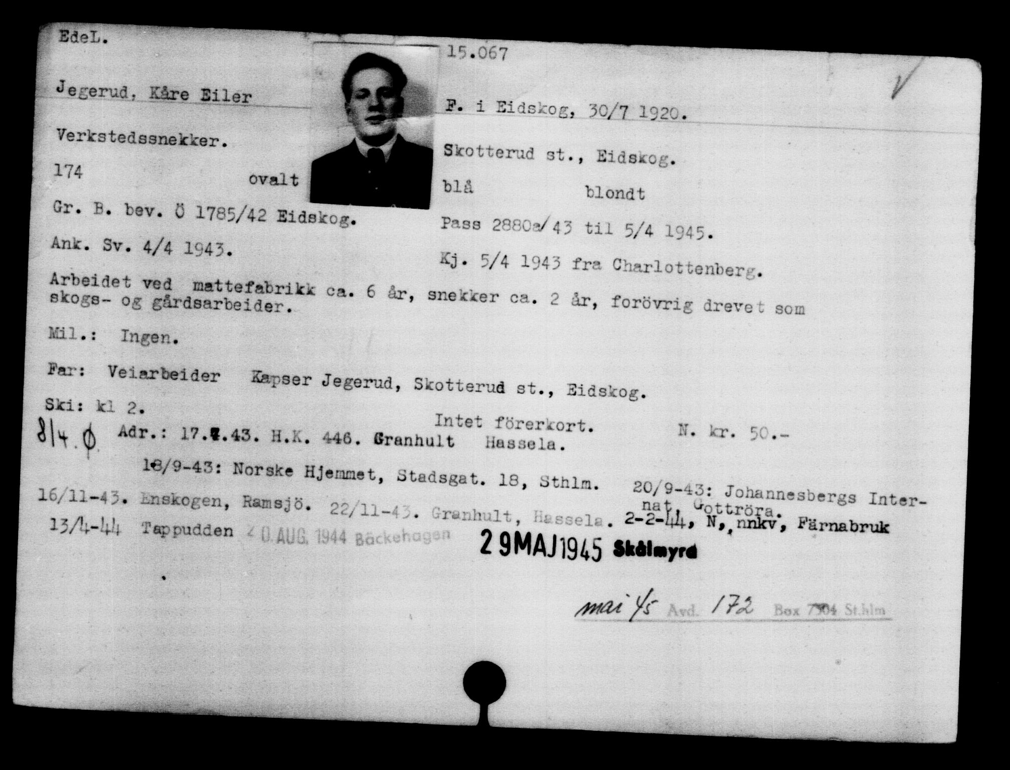 Den Kgl. Norske Legasjons Flyktningskontor, AV/RA-S-6753/V/Va/L0007: Kjesäterkartoteket.  Flyktningenr. 12700-15723, 1940-1945, s. 2724