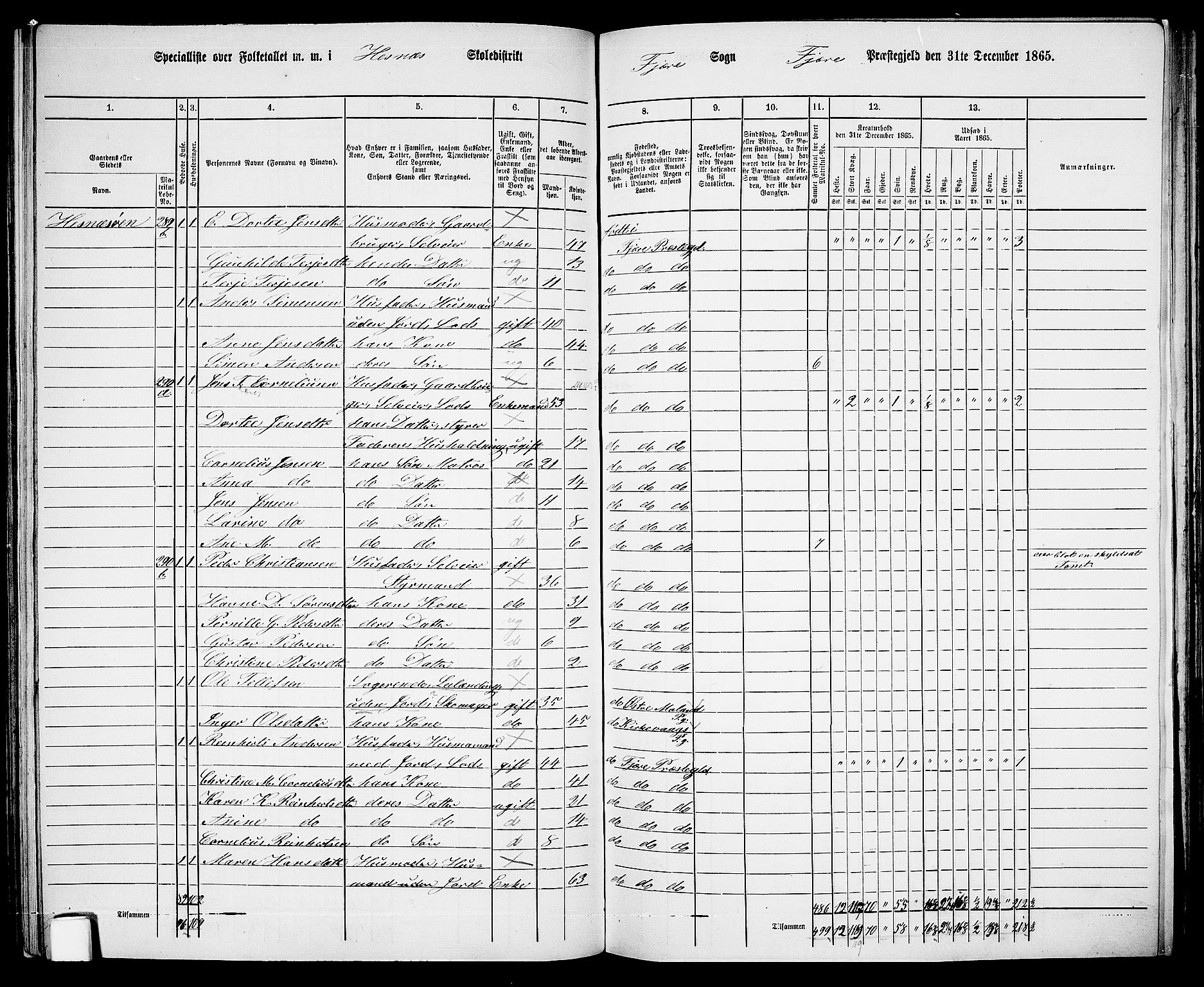 RA, Folketelling 1865 for 0923L Fjære prestegjeld, Fjære sokn, 1865, s. 102