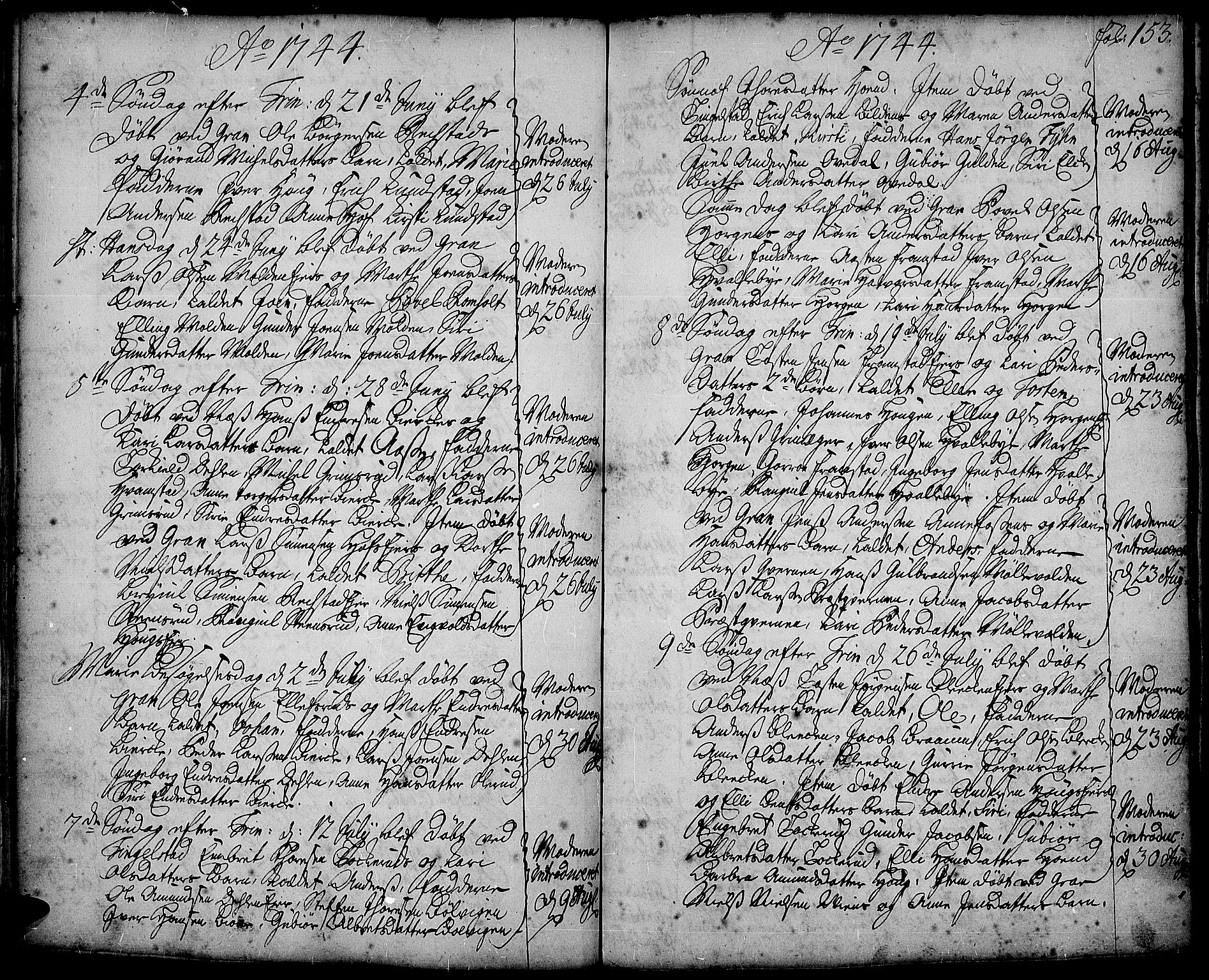 Gran prestekontor, AV/SAH-PREST-112/H/Ha/Haa/L0002: Ministerialbok nr. 2, 1732-1744, s. 153