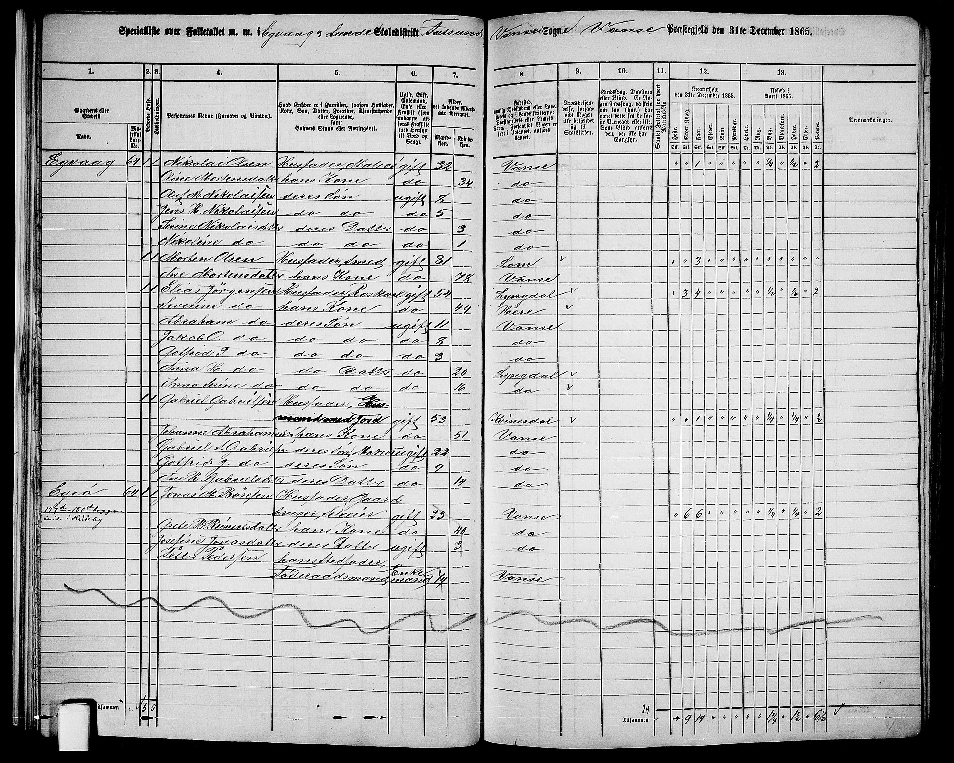 RA, Folketelling 1865 for 1041L Vanse prestegjeld, Vanse sokn og Farsund landsokn, 1865, s. 25