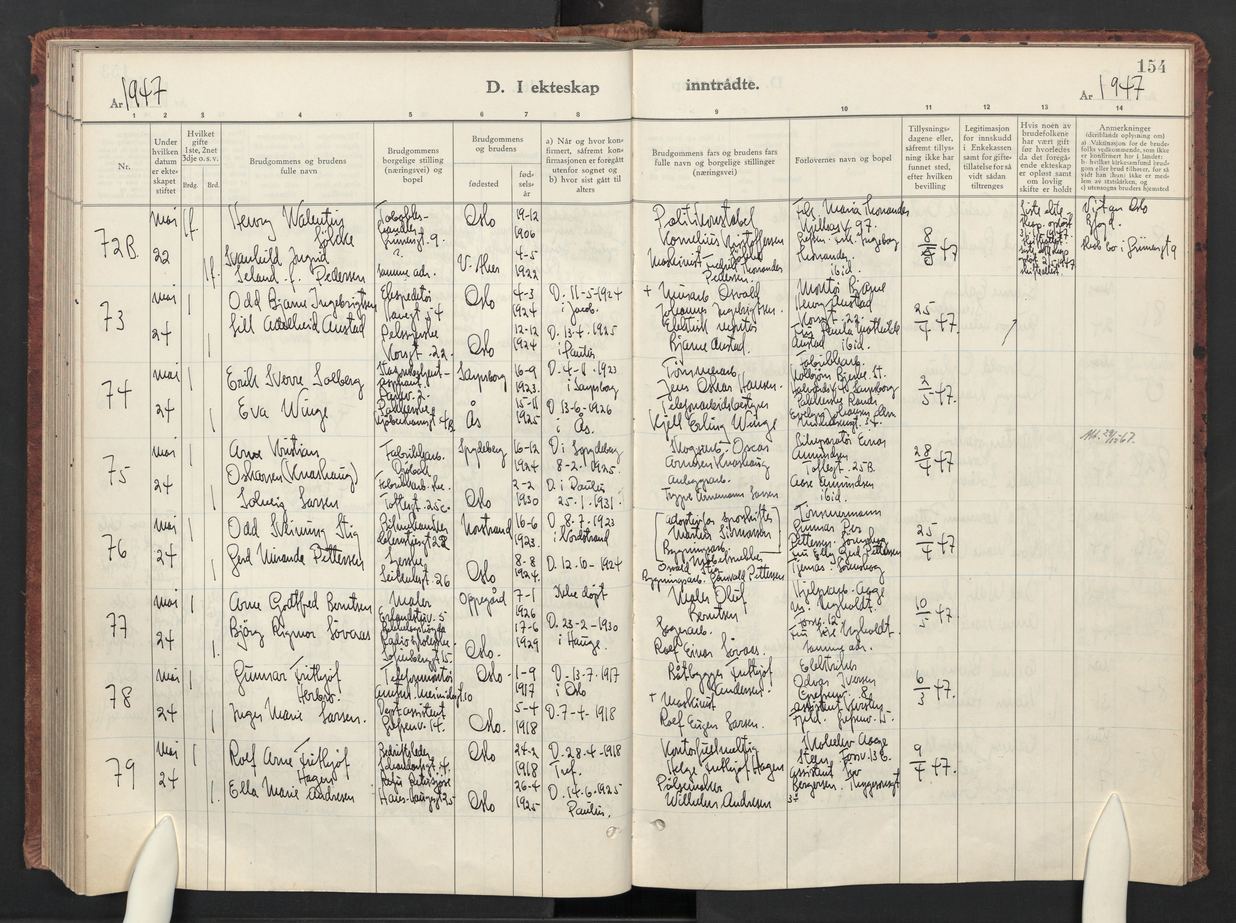 Paulus prestekontor Kirkebøker, AV/SAO-A-10871/F/Fa/L0031: Ministerialbok nr. 31, 1938-1948, s. 154