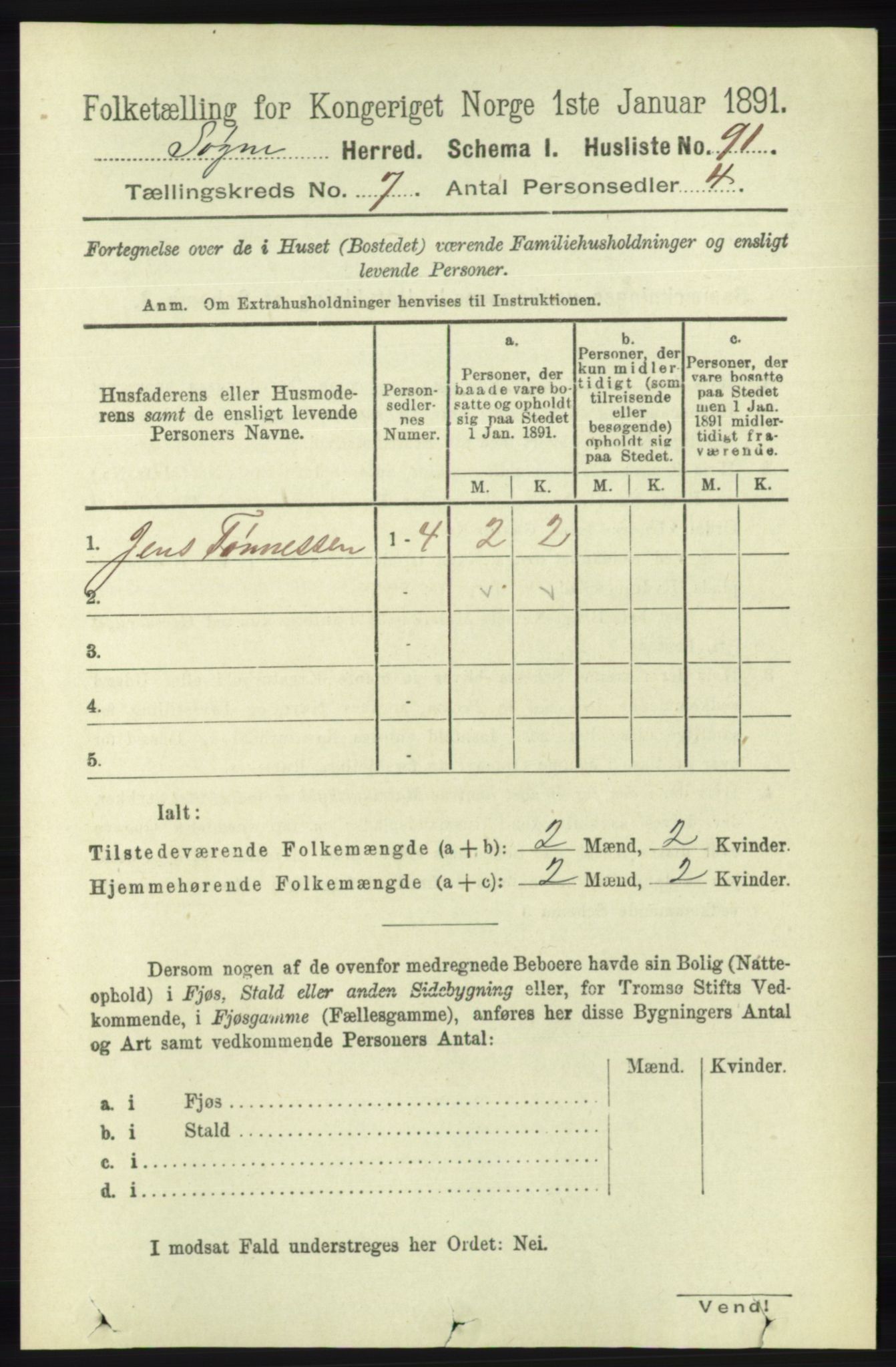 RA, Folketelling 1891 for 1018 Søgne herred, 1891, s. 1514