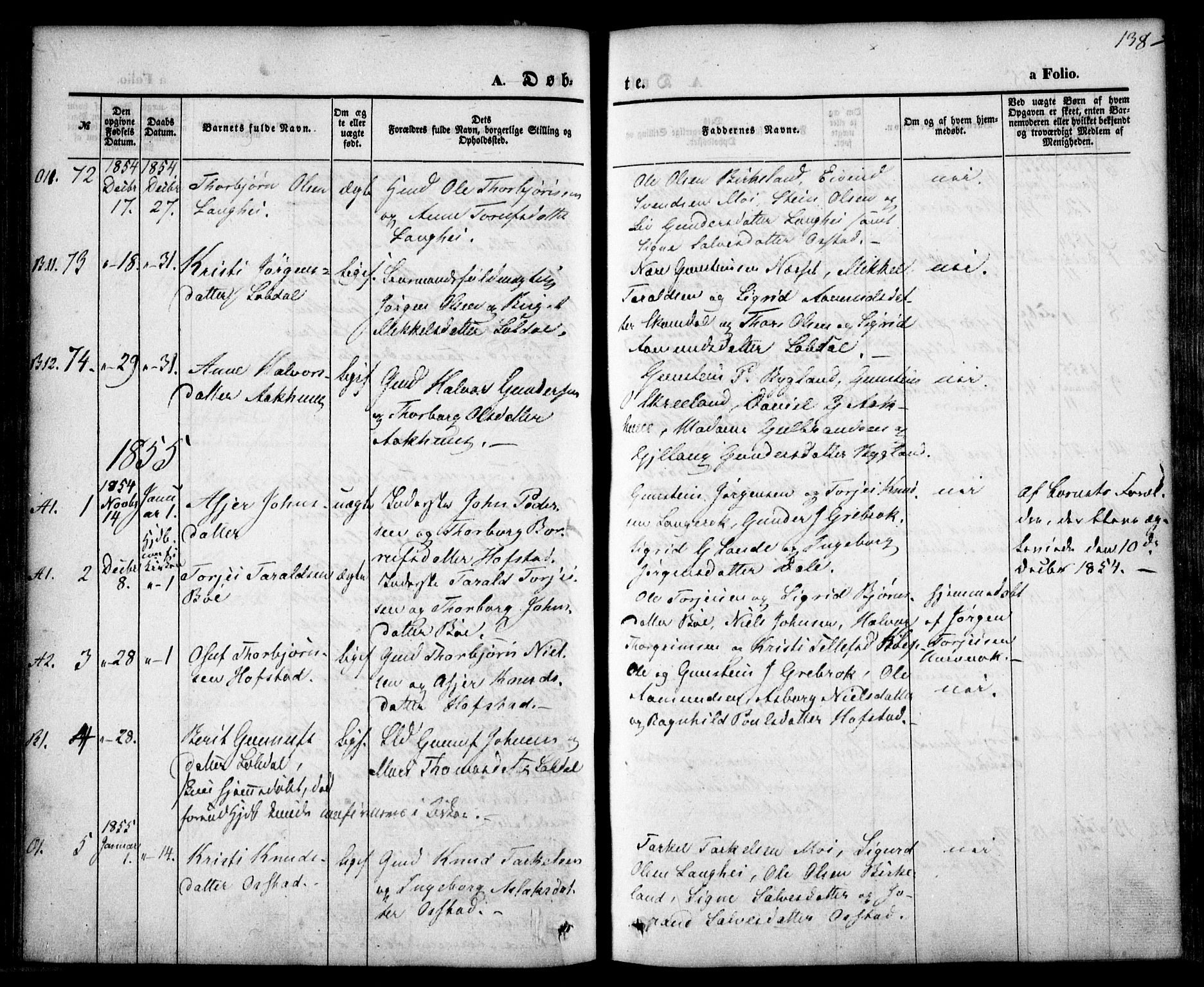 Bygland sokneprestkontor, AV/SAK-1111-0006/F/Fa/Fab/L0004: Ministerialbok nr. A 4, 1842-1858, s. 138