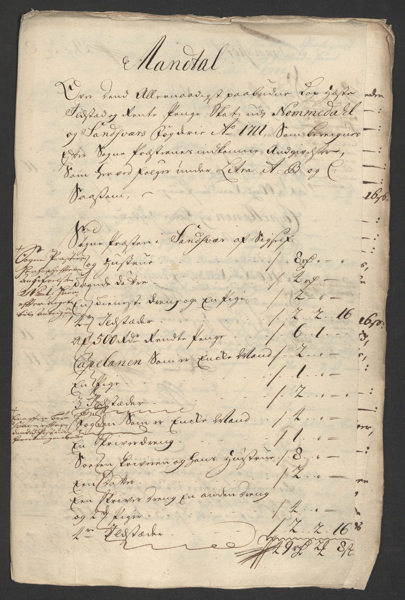 Rentekammeret inntil 1814, Reviderte regnskaper, Fogderegnskap, RA/EA-4092/R24/L1586: Fogderegnskap Numedal og Sandsvær, 1711, s. 304