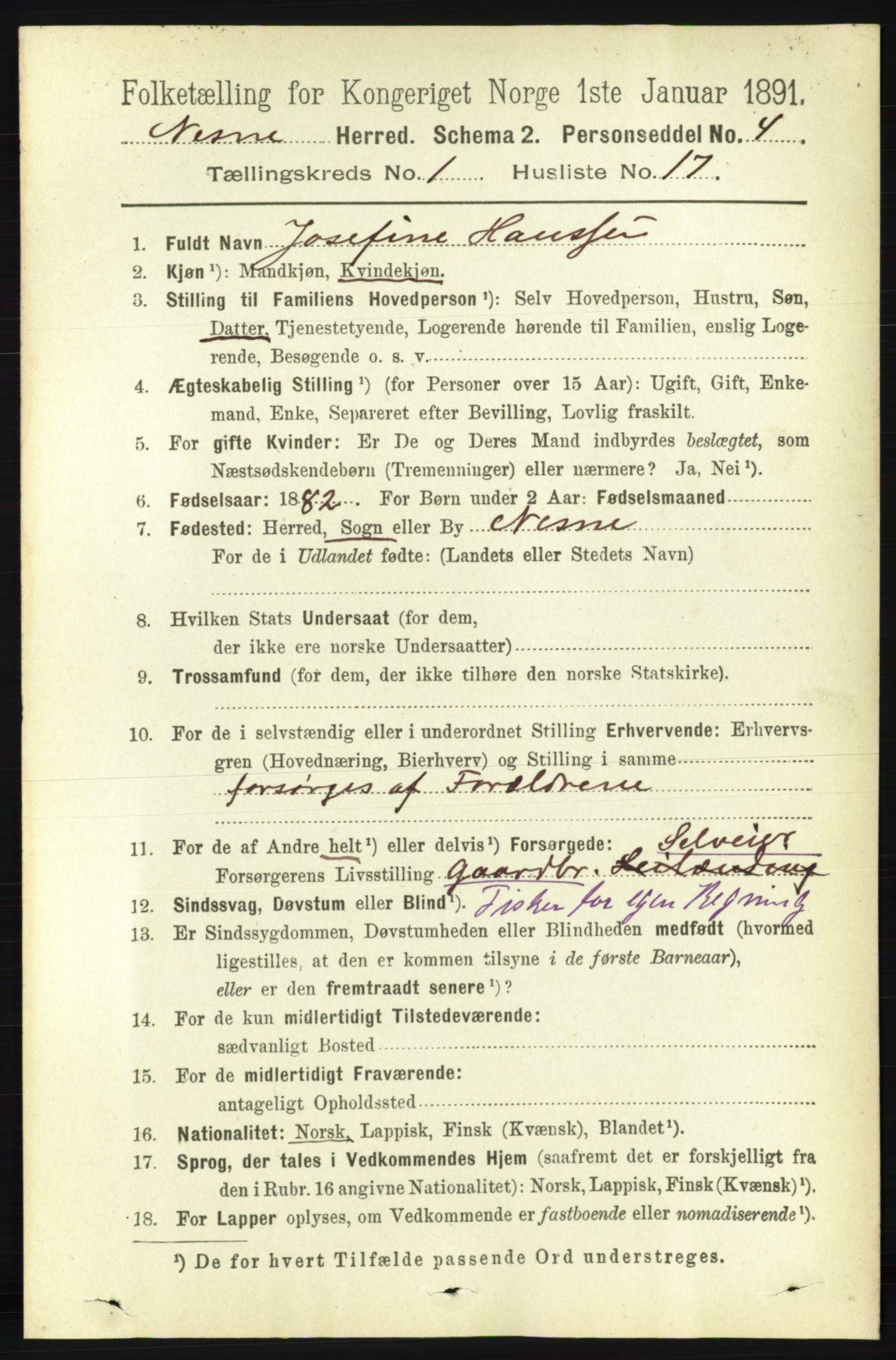 RA, Folketelling 1891 for 1828 Nesna herred, 1891, s. 215