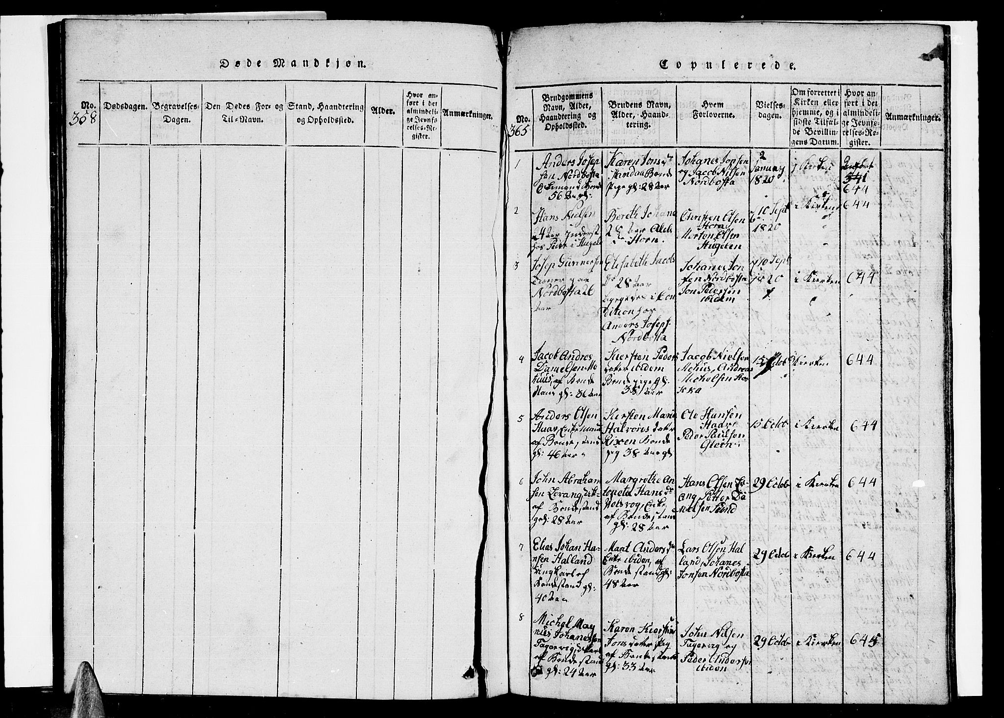 Ministerialprotokoller, klokkerbøker og fødselsregistre - Nordland, AV/SAT-A-1459/838/L0554: Klokkerbok nr. 838C01, 1820-1828, s. 365