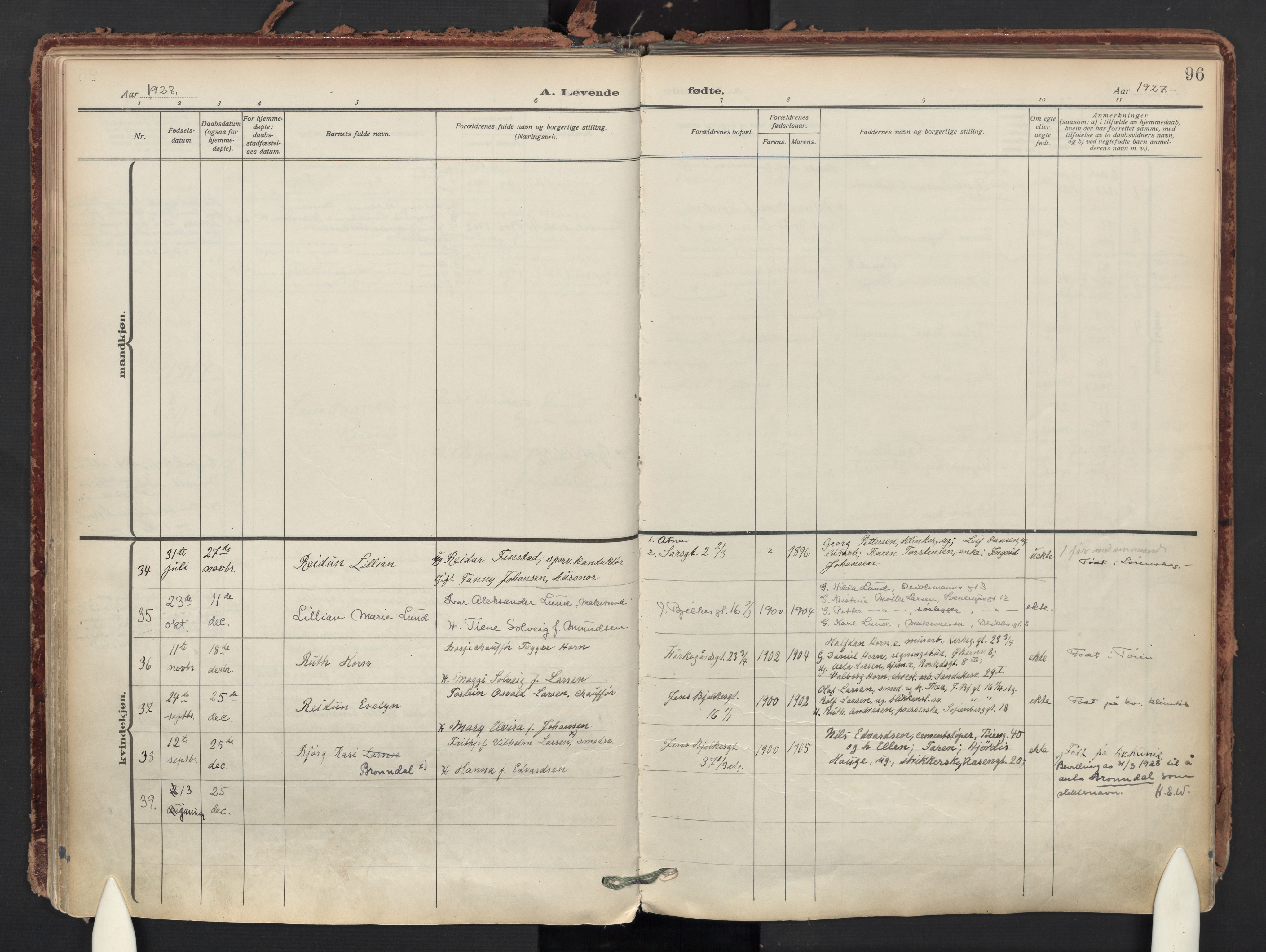 Tøyen prestekontor Kirkebøker, AV/SAO-A-10167a/F/Fa/L0004: Ministerialbok nr. I 4, 1917-1931, s. 96