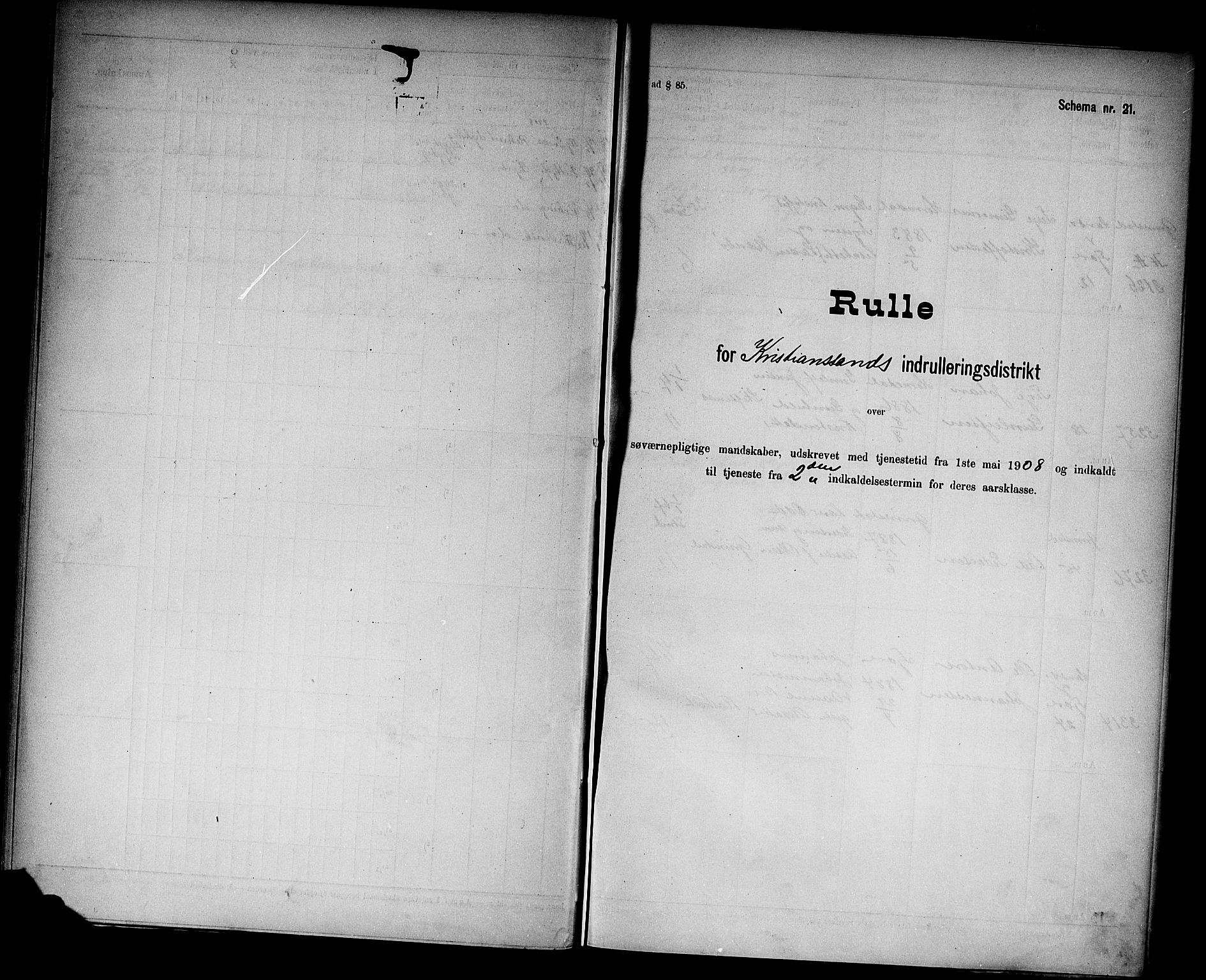 Kristiansand mønstringskrets, SAK/2031-0015/F/Fd/L0010: Rulle sjøvernepliktige, C-10, 1908, s. 26