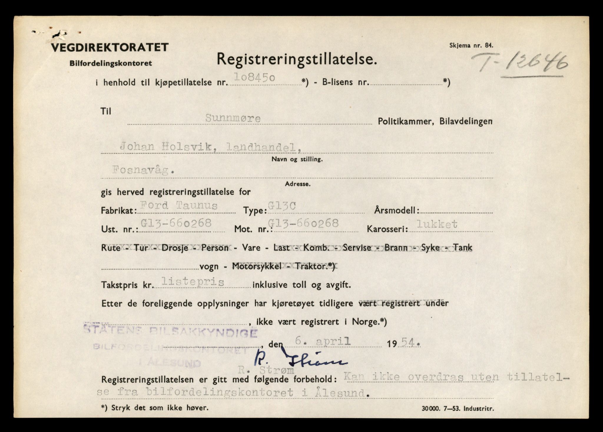 Møre og Romsdal vegkontor - Ålesund trafikkstasjon, AV/SAT-A-4099/F/Fe/L0034: Registreringskort for kjøretøy T 12500 - T 12652, 1927-1998, s. 2874