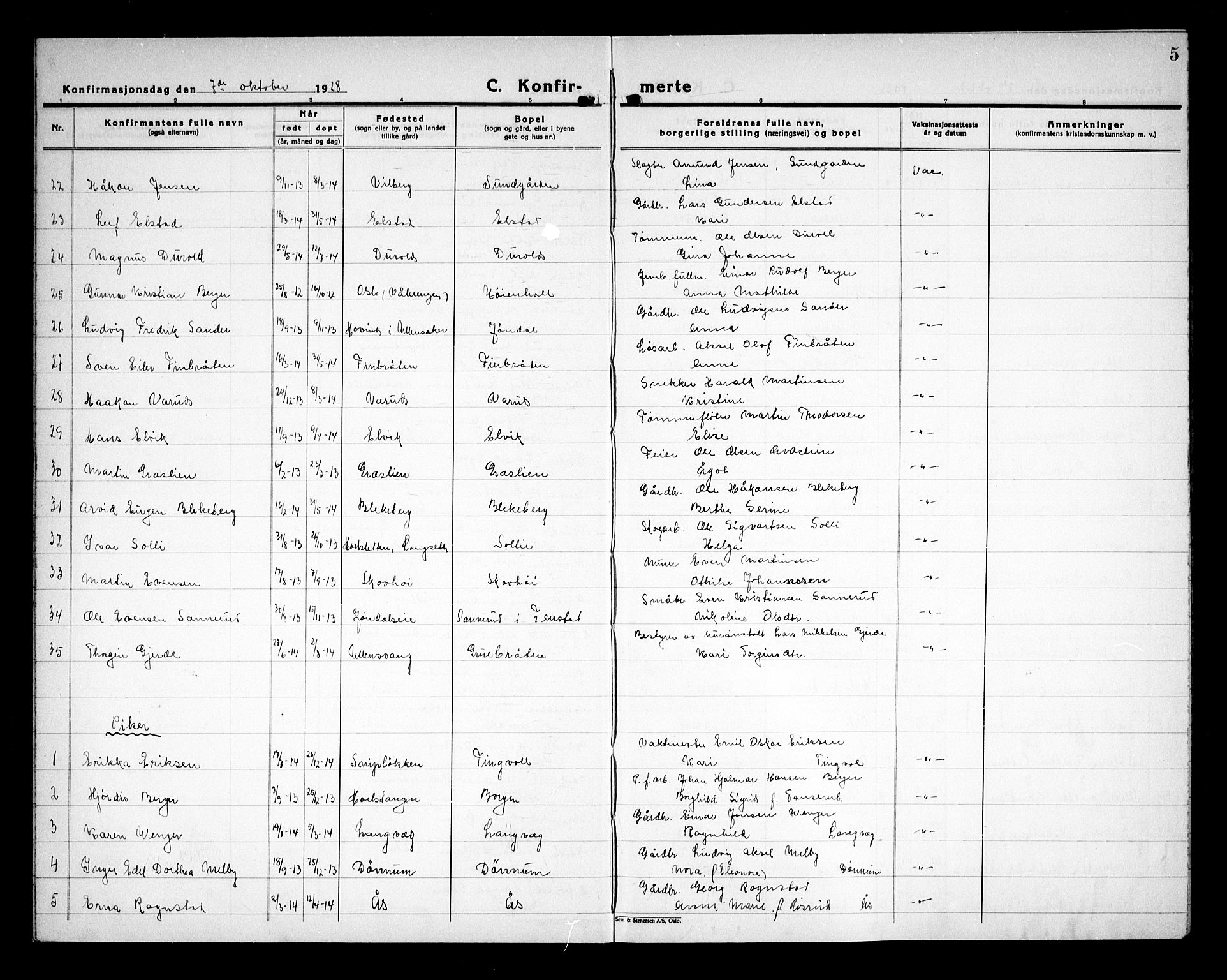 Eidsvoll prestekontor Kirkebøker, AV/SAO-A-10888/G/Ga/L0011: Klokkerbok nr. I 11, 1926-1936, s. 5