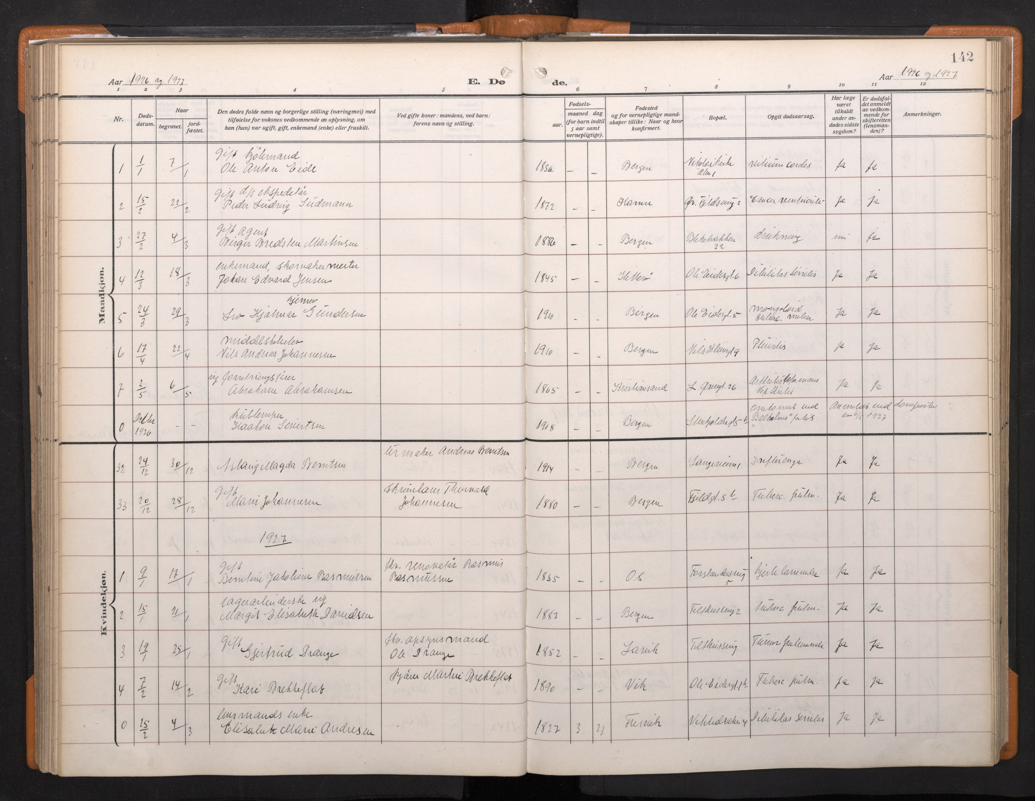 Korskirken sokneprestembete, SAB/A-76101/H/Haa/L0048: Ministerialbok nr. E 6, 1910-1960, s. 141b-142a