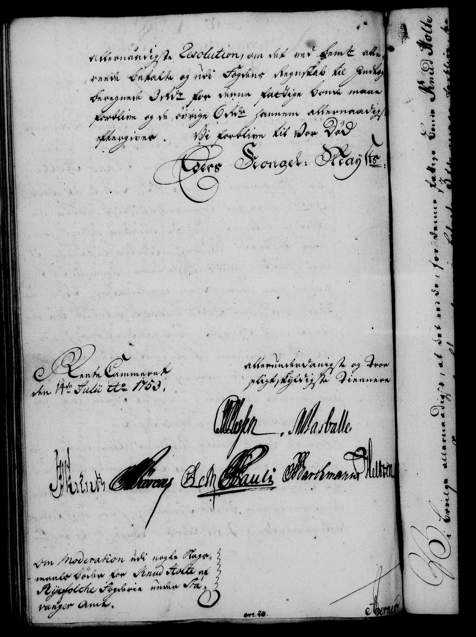 Rentekammeret, Kammerkanselliet, RA/EA-3111/G/Gf/Gfa/L0035: Norsk relasjons- og resolusjonsprotokoll (merket RK 52.35), 1753, s. 494