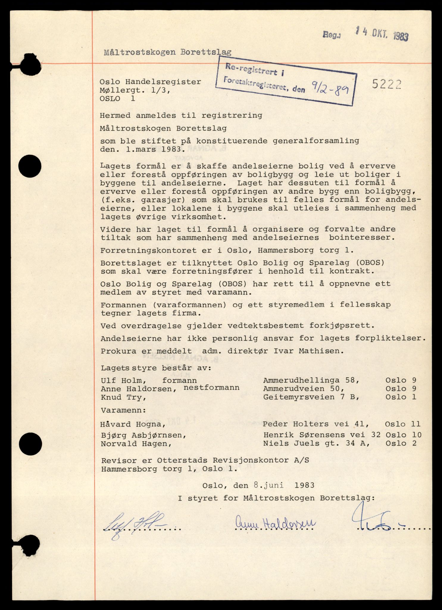 Oslo byfogd, Handelsregisteret, SAT/A-10867/G/Gb/Gba/L0211: Andelslag og borettslag, M-Norf, 1944-1990, s. 1