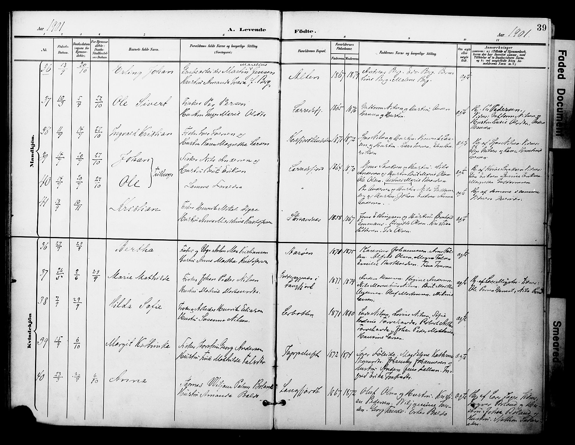Talvik sokneprestkontor, AV/SATØ-S-1337/H/Ha/L0014kirke: Ministerialbok nr. 14, 1897-1905, s. 39