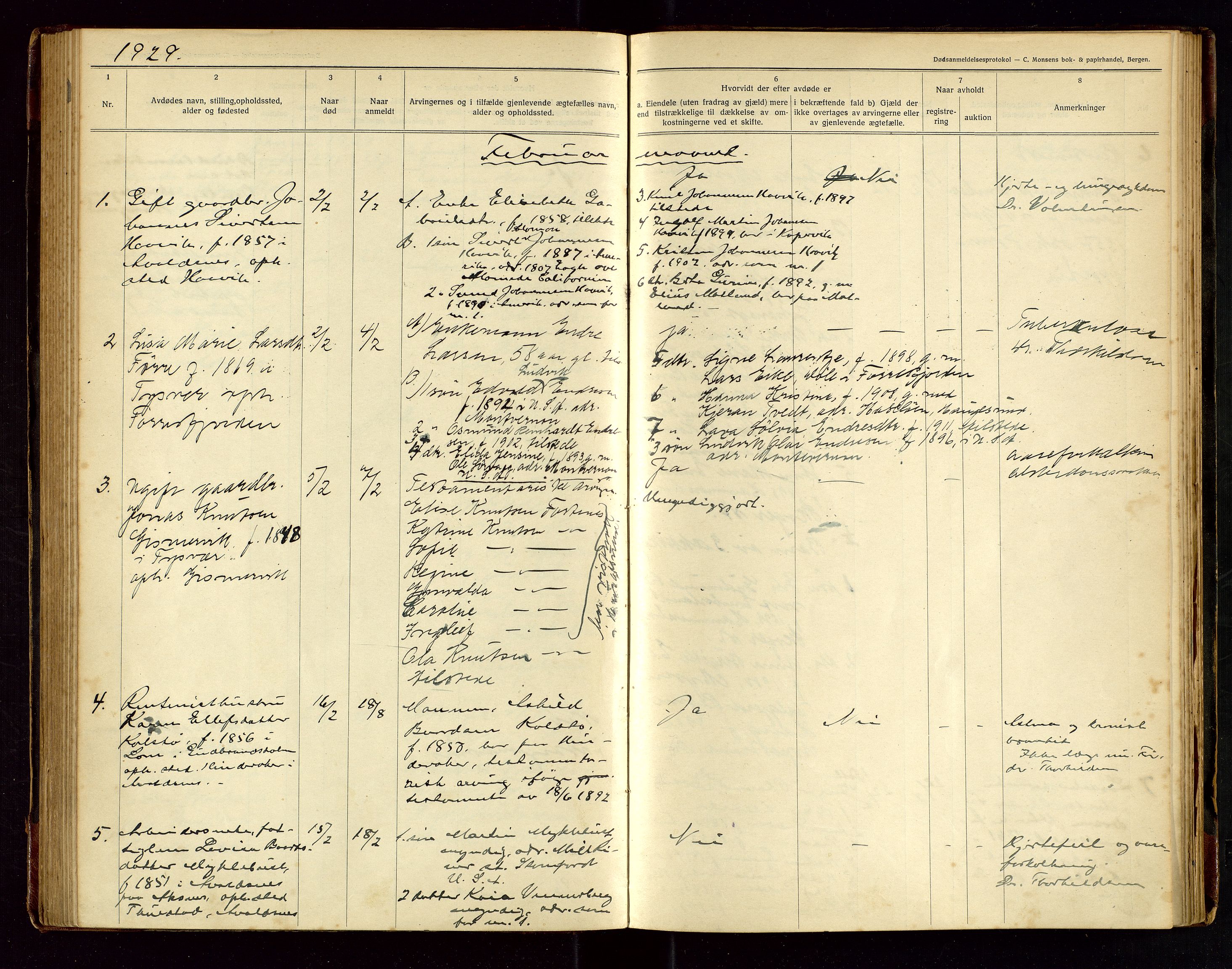 Avaldsnes lensmannskontor, AV/SAST-A-100286/Gga/L0003: "Dødsanmeldelsesprotokol", 1921-1935