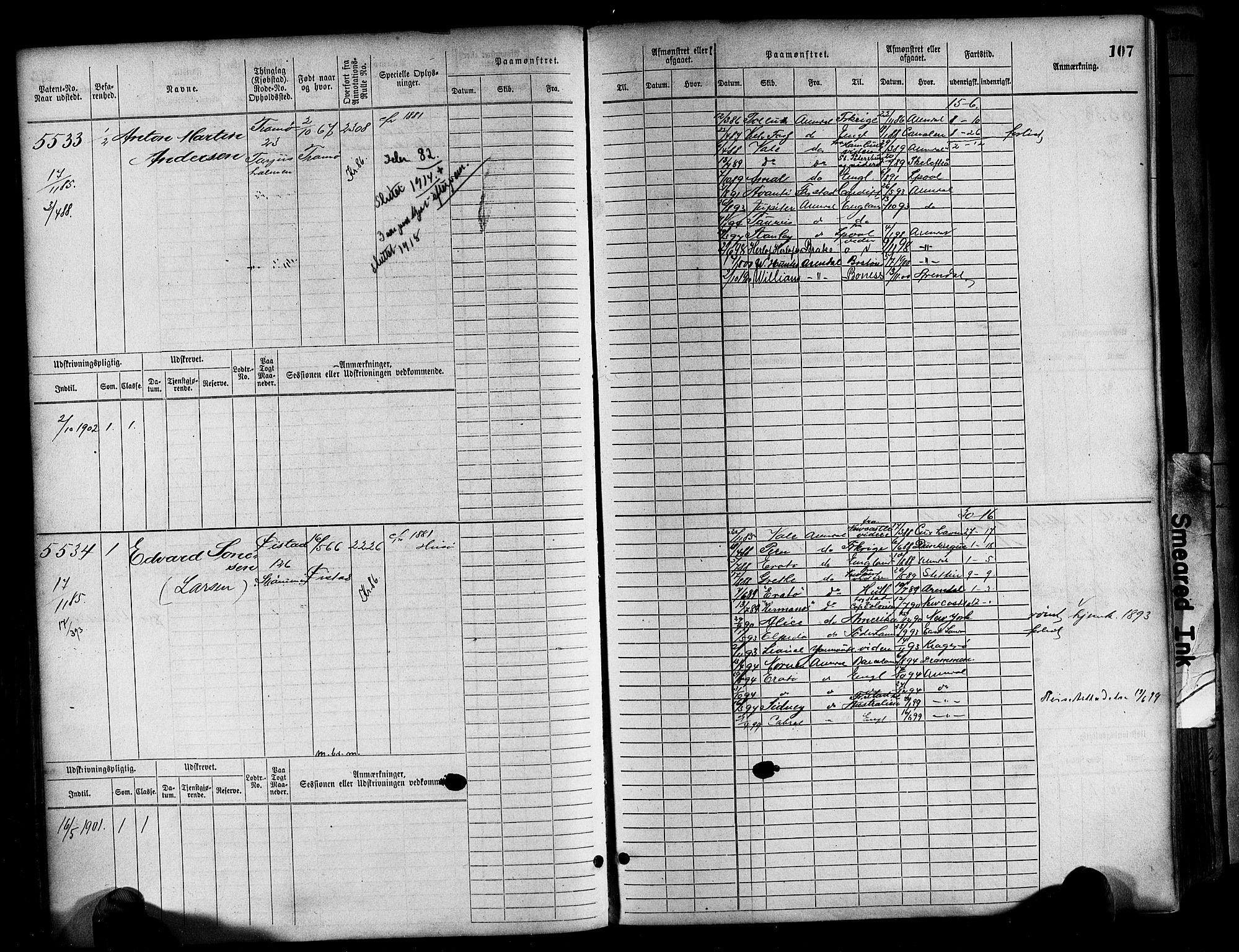 Arendal mønstringskrets, AV/SAK-2031-0012/F/Fb/L0017: Hovedrulle A nr 5323-6076, S-15, 1884-1892, s. 107