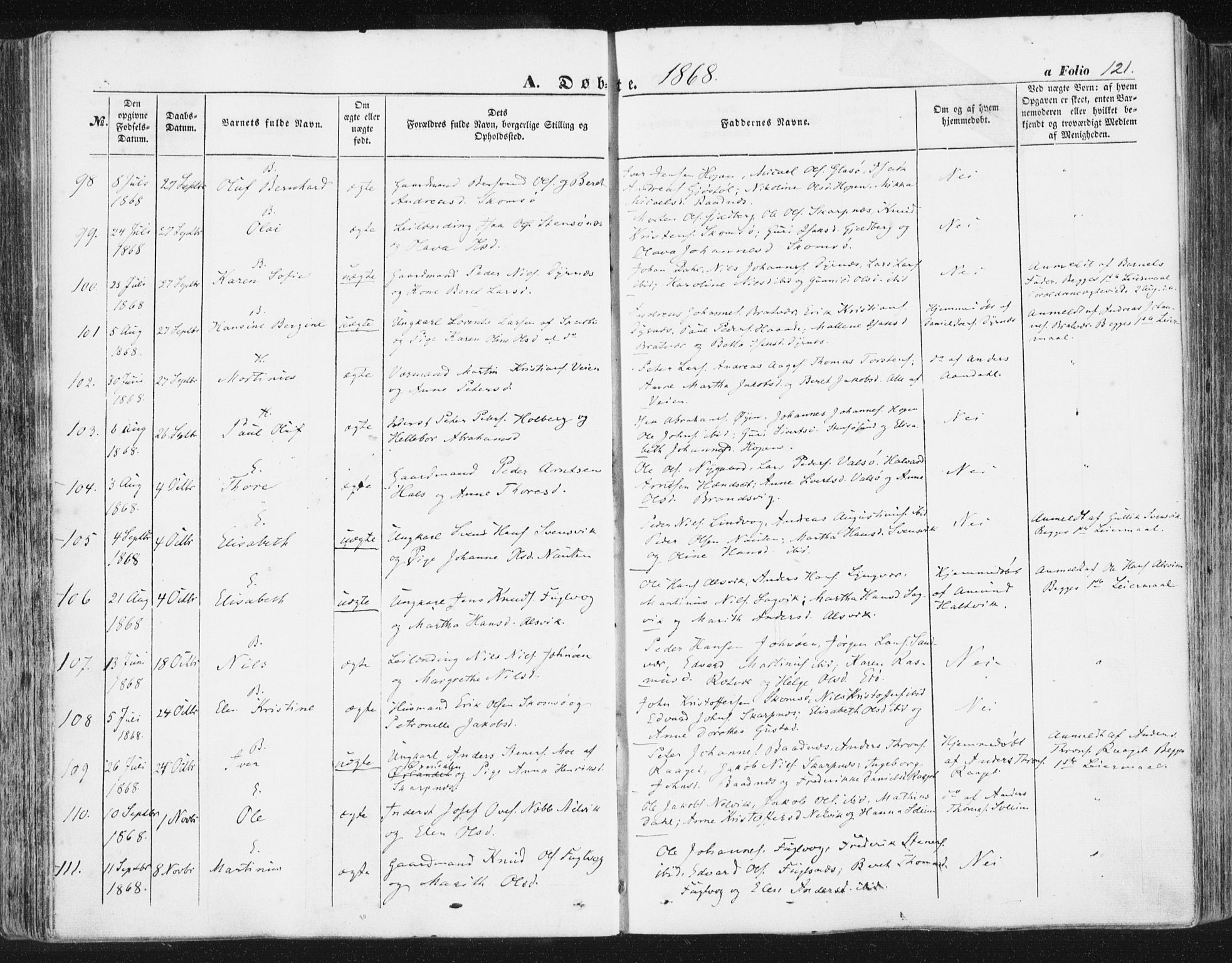 Ministerialprotokoller, klokkerbøker og fødselsregistre - Møre og Romsdal, SAT/A-1454/581/L0937: Ministerialbok nr. 581A05, 1853-1872, s. 121