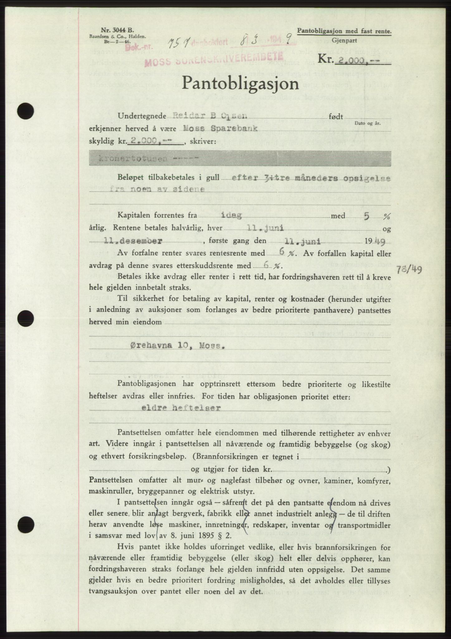 Moss sorenskriveri, SAO/A-10168: Pantebok nr. B21, 1949-1949, Dagboknr: 757/1949