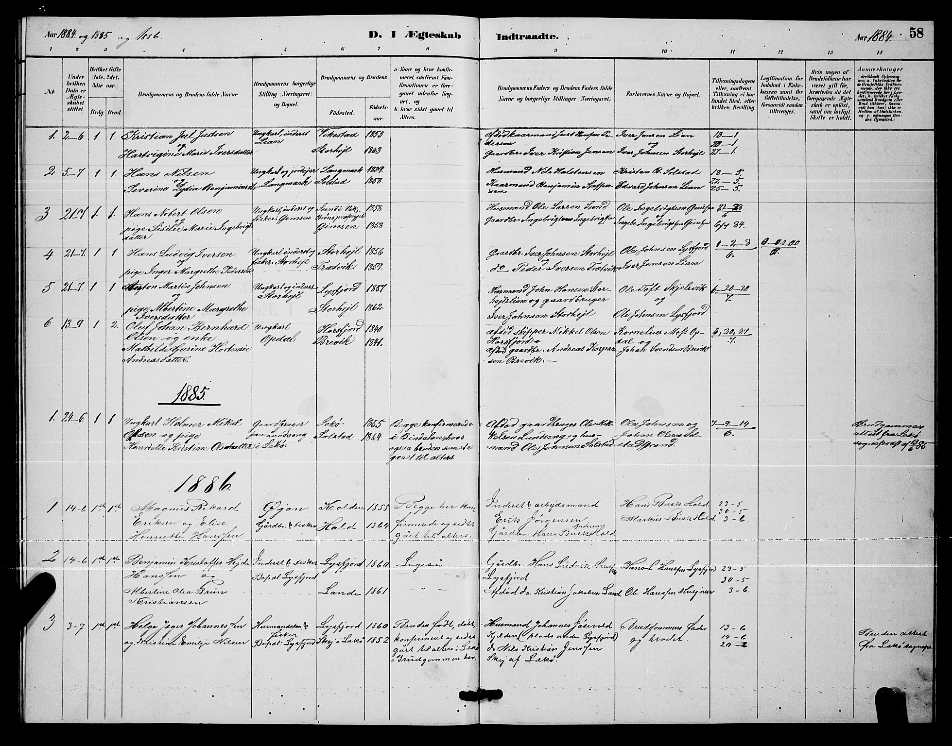 Ministerialprotokoller, klokkerbøker og fødselsregistre - Nordland, SAT/A-1459/811/L0169: Klokkerbok nr. 811C01, 1884-1894, s. 58