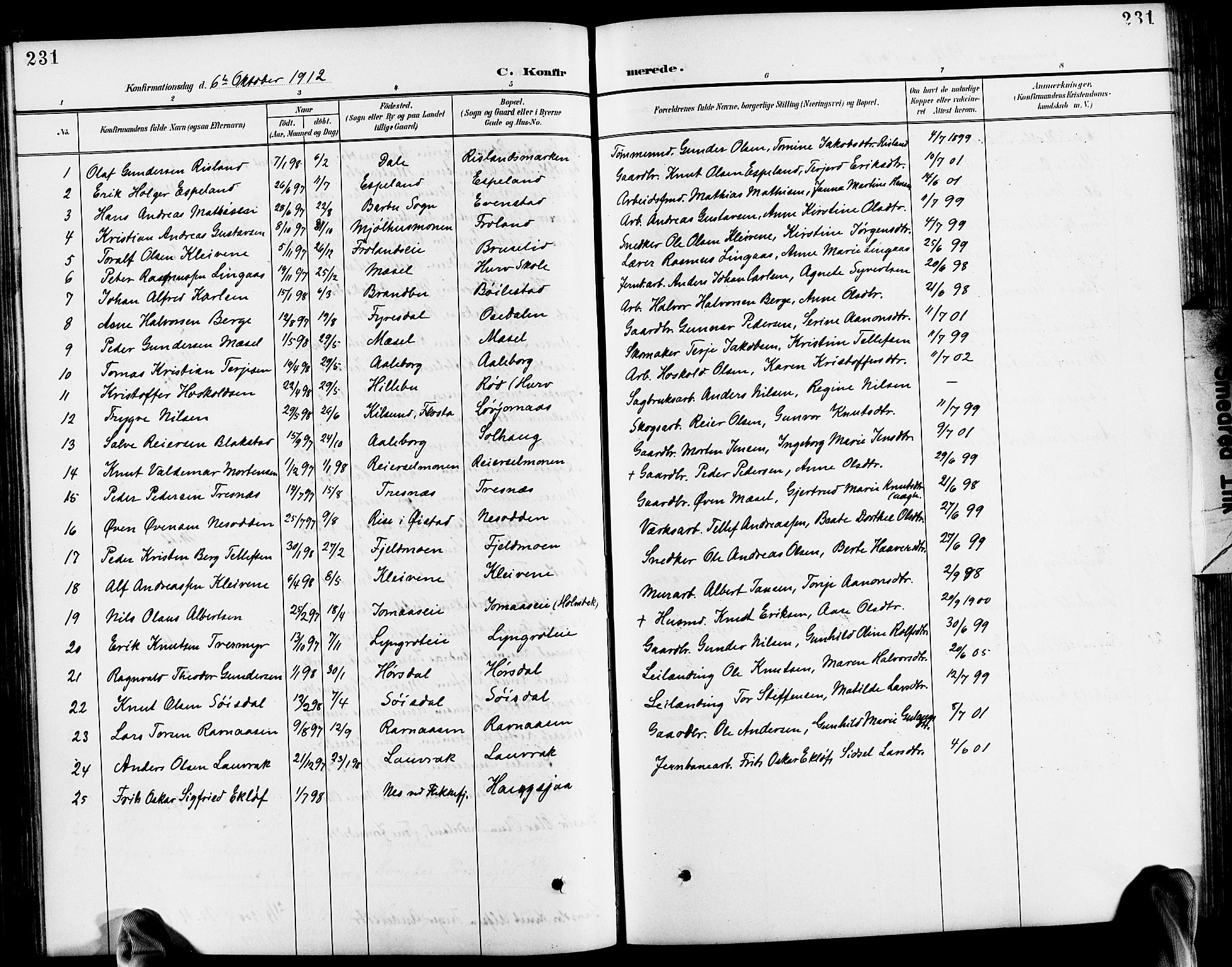 Froland sokneprestkontor, AV/SAK-1111-0013/F/Fb/L0010: Klokkerbok nr. B 10, 1893-1920, s. 231