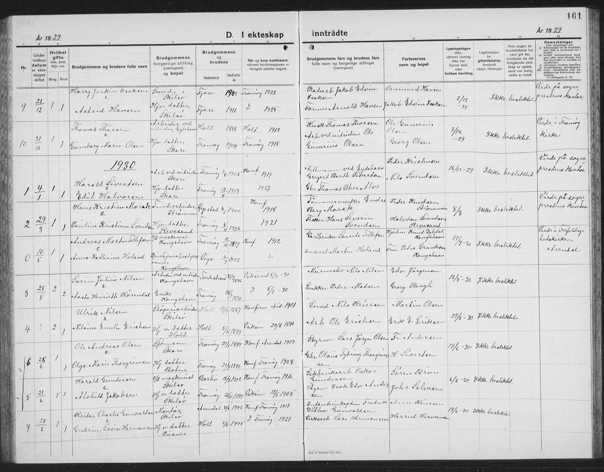 Tromøy sokneprestkontor, AV/SAK-1111-0041/F/Fb/L0008: Klokkerbok nr. B 8, 1925-1938, s. 161