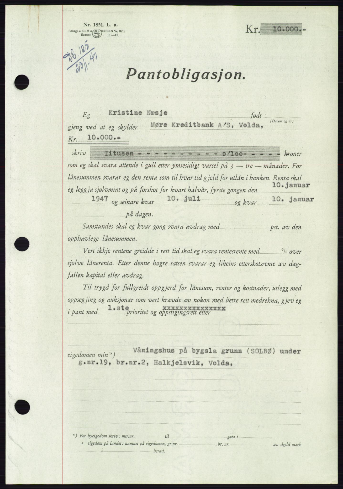 Søre Sunnmøre sorenskriveri, AV/SAT-A-4122/1/2/2C/L0114: Pantebok nr. 1-2B, 1943-1947, Dagboknr: 125/1947