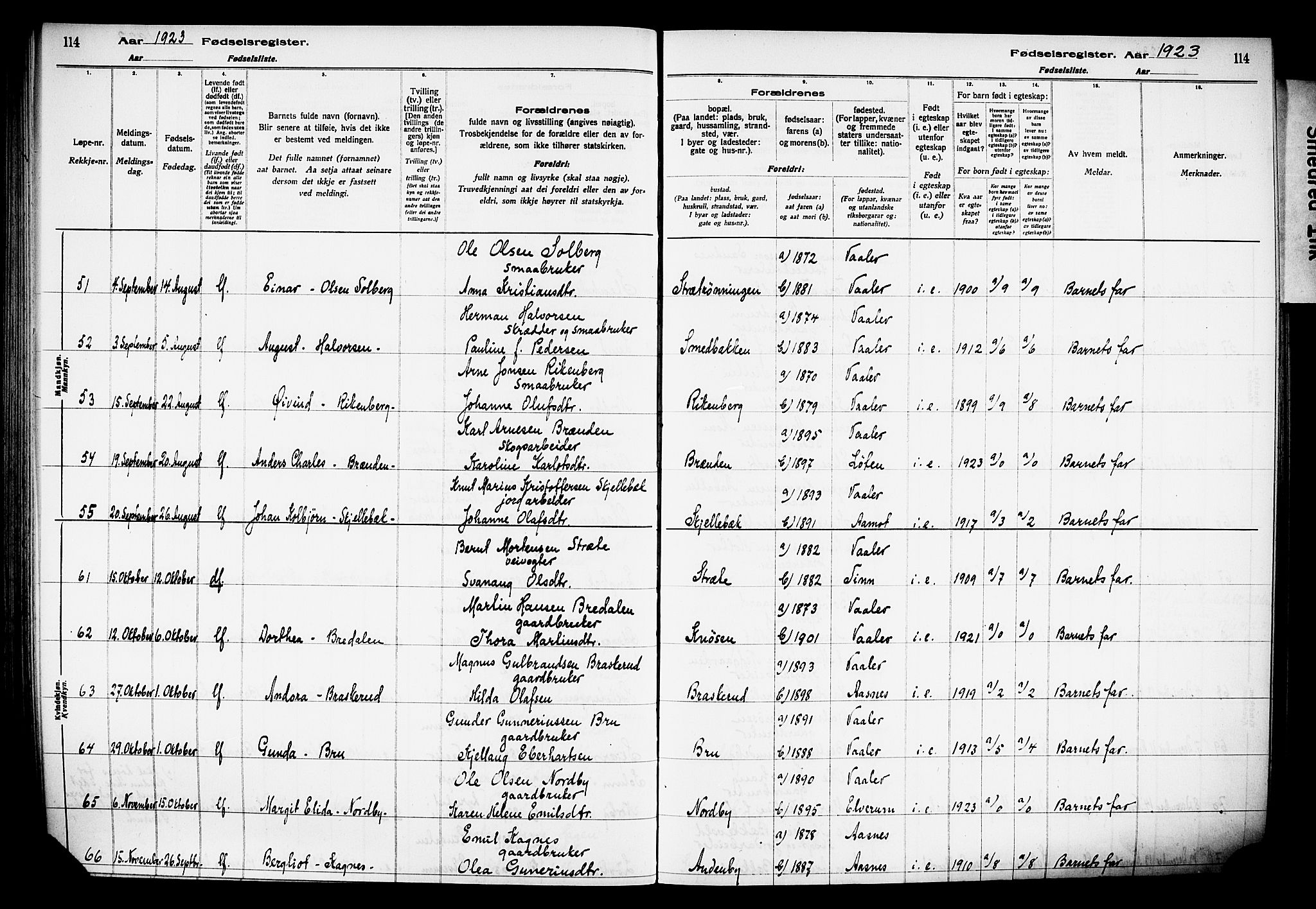 Våler prestekontor, Hedmark, AV/SAH-PREST-040/I/Id/L0001: Fødselsregister nr. 1, 1916-1930, s. 114