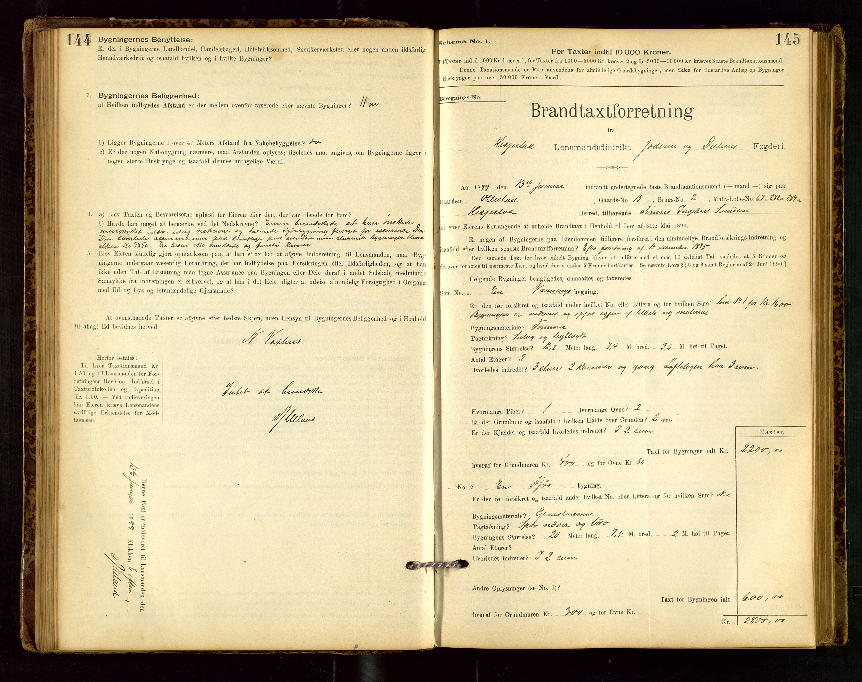 Heskestad lensmannskontor, AV/SAST-A-100304/Gob/L0001: "Brandtaxationsprotokol", 1894-1915, s. 144-145