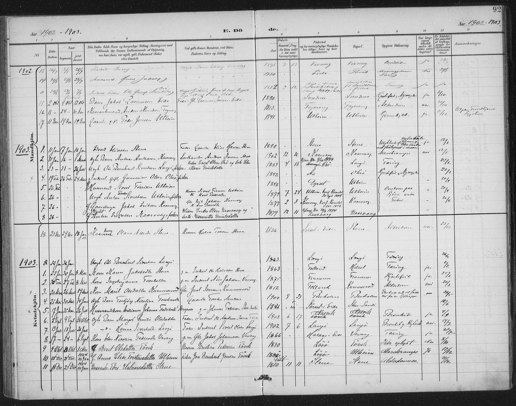 Ministerialprotokoller, klokkerbøker og fødselsregistre - Møre og Romsdal, AV/SAT-A-1454/570/L0833: Ministerialbok nr. 570A07, 1901-1914, s. 92